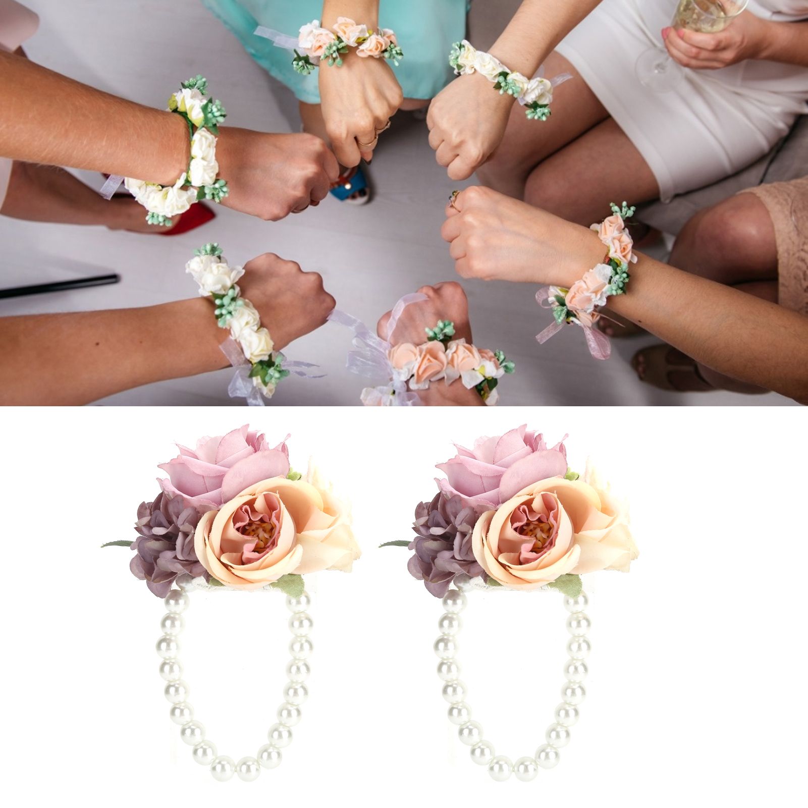2Pcs/Bag Bridesmaid Wrist Flower Artificial Hand Flower for Wedding view 12