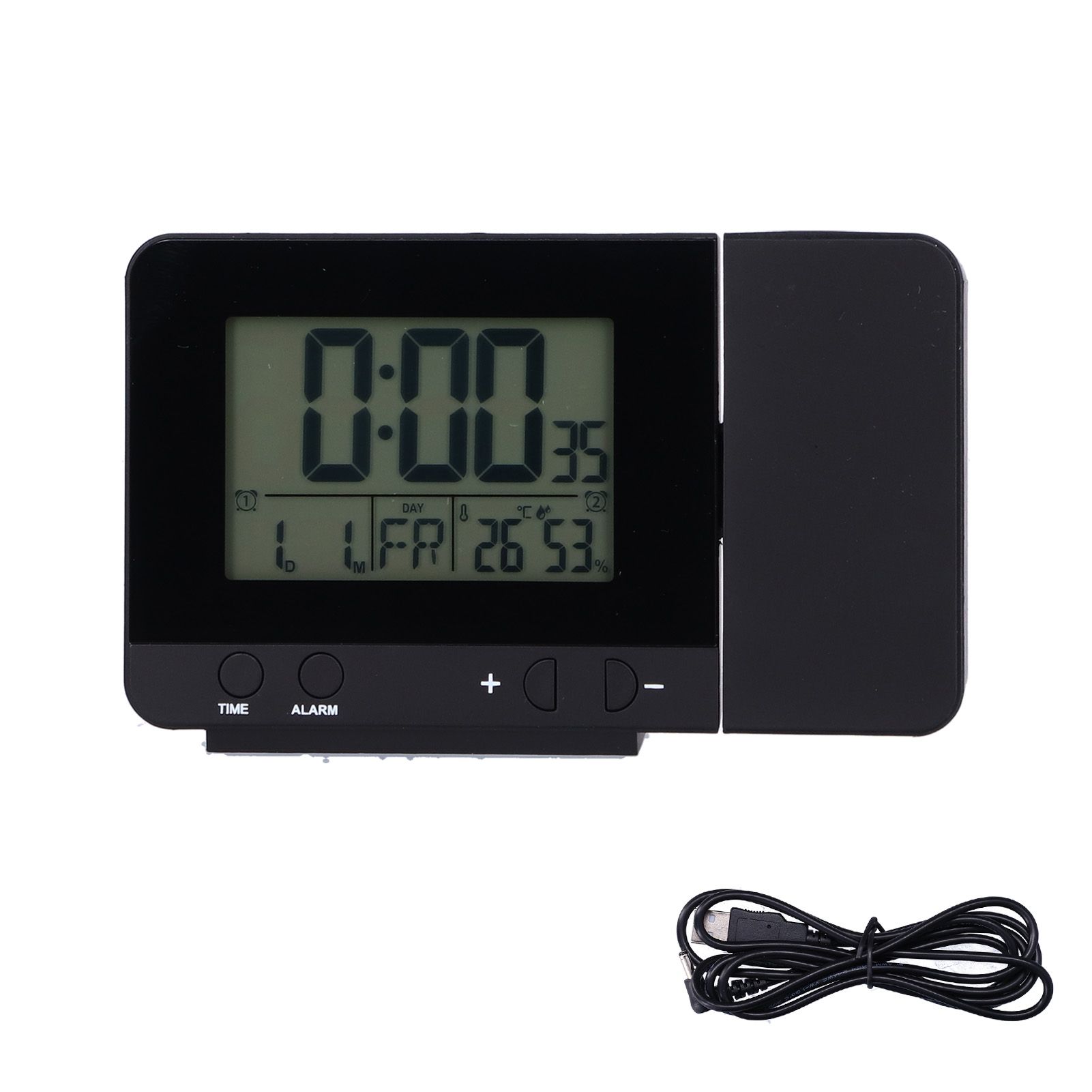 Black Projection Clock with Time Temperature LCD Screen USB Charging Clock for view 2