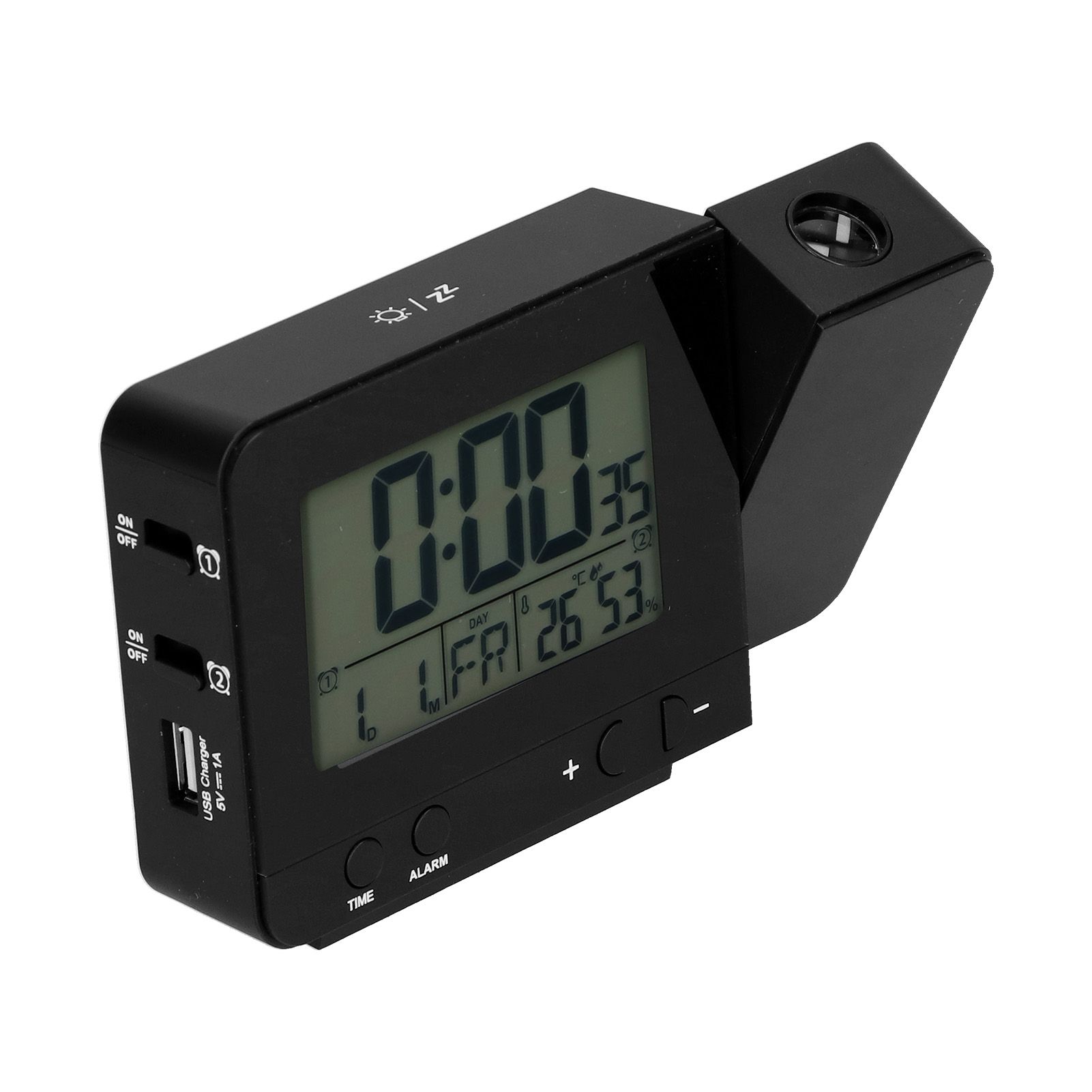 Black Projection Clock with Time Temperature LCD Screen USB Charging Clock for view 6
