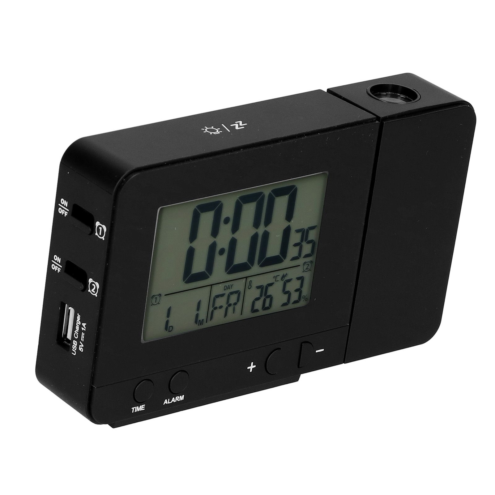 Black Projection Clock with Time Temperature LCD Screen USB Charging Clock for view 10
