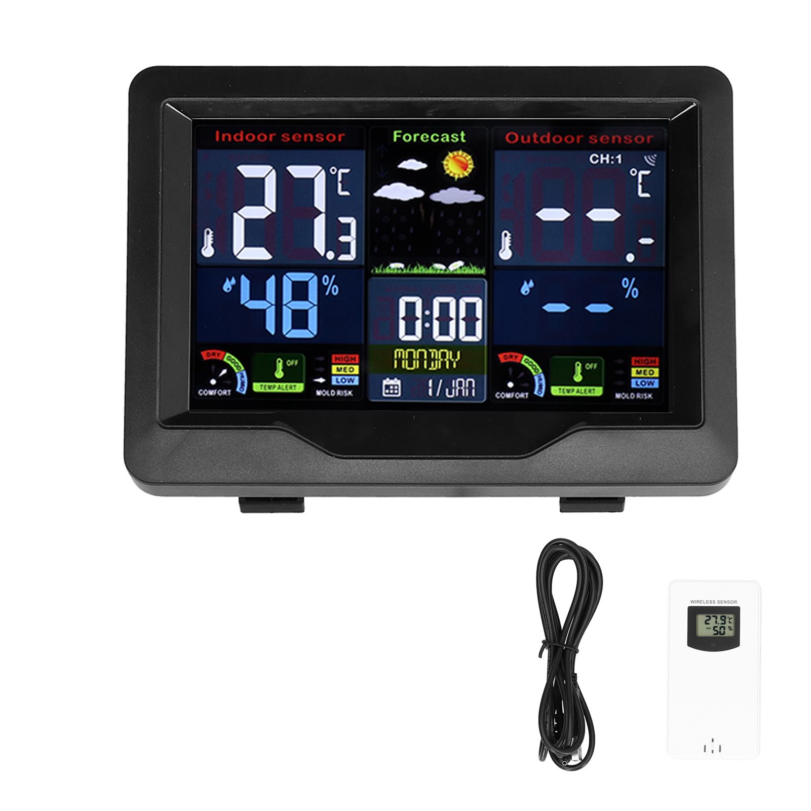 Wireless Weather Clock Color Display Thermometer Hygrometer Calendar Weather view 2