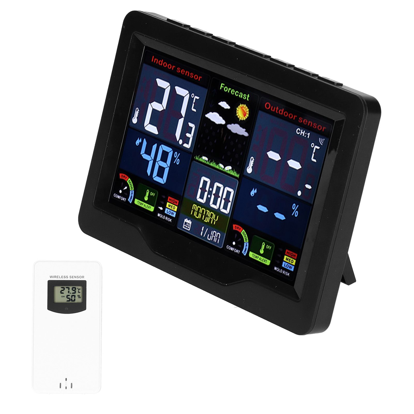 Wireless Weather Clock Color Display Thermometer Hygrometer Calendar Weather view 8