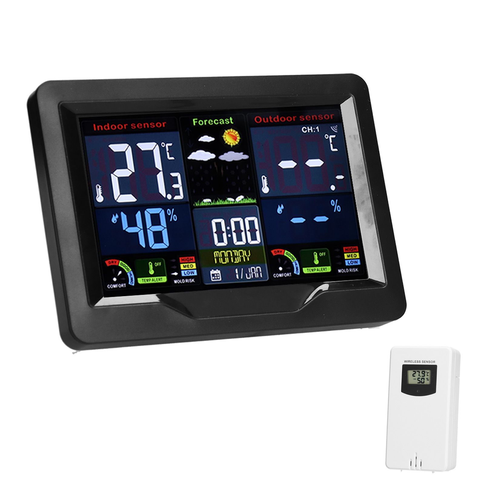Wireless Weather Clock Color Display Thermometer Hygrometer Calendar Weather view 9