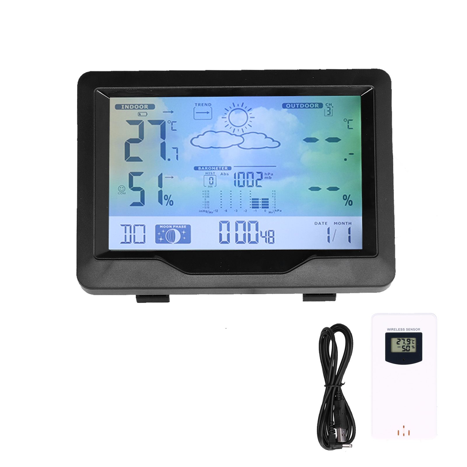 Color Screen Wireless Weather Clock Thermometer Hygrometer Electronic Clock view 2