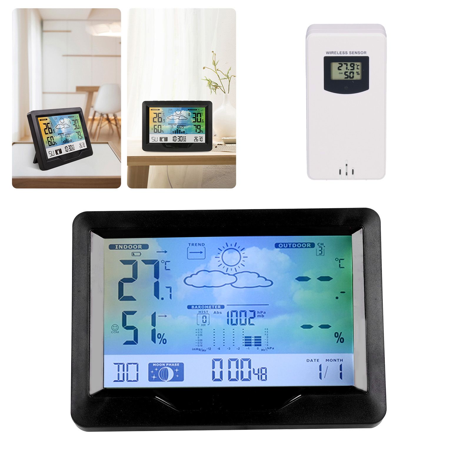 Color Screen Wireless Weather Clock Thermometer Hygrometer Electronic Clock view 11