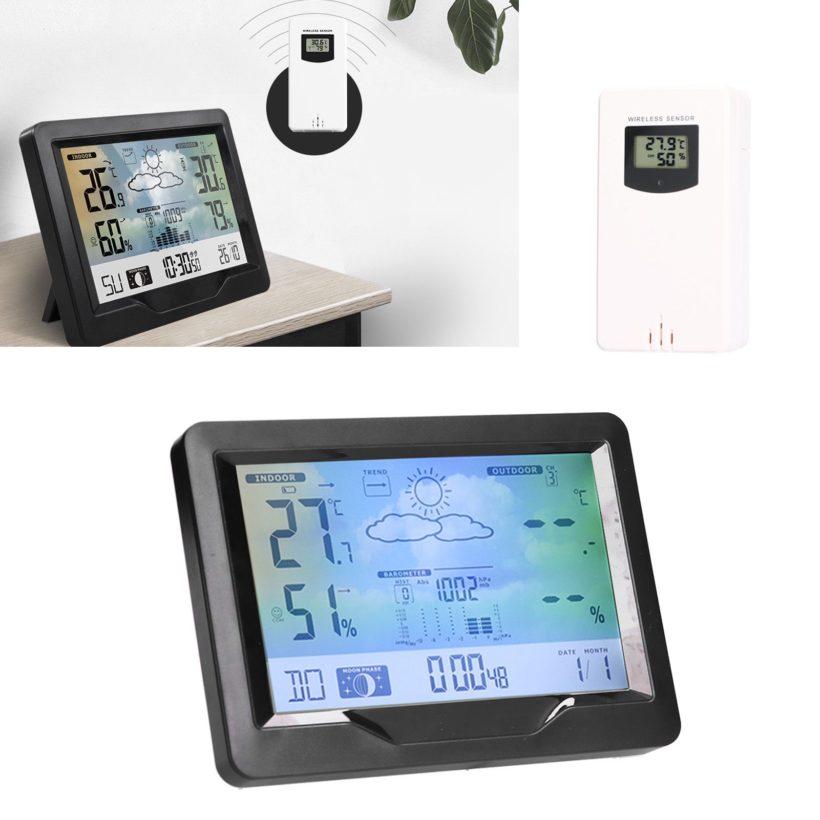 Color Screen Wireless Weather Clock Thermometer Hygrometer Electronic Clock view 12
