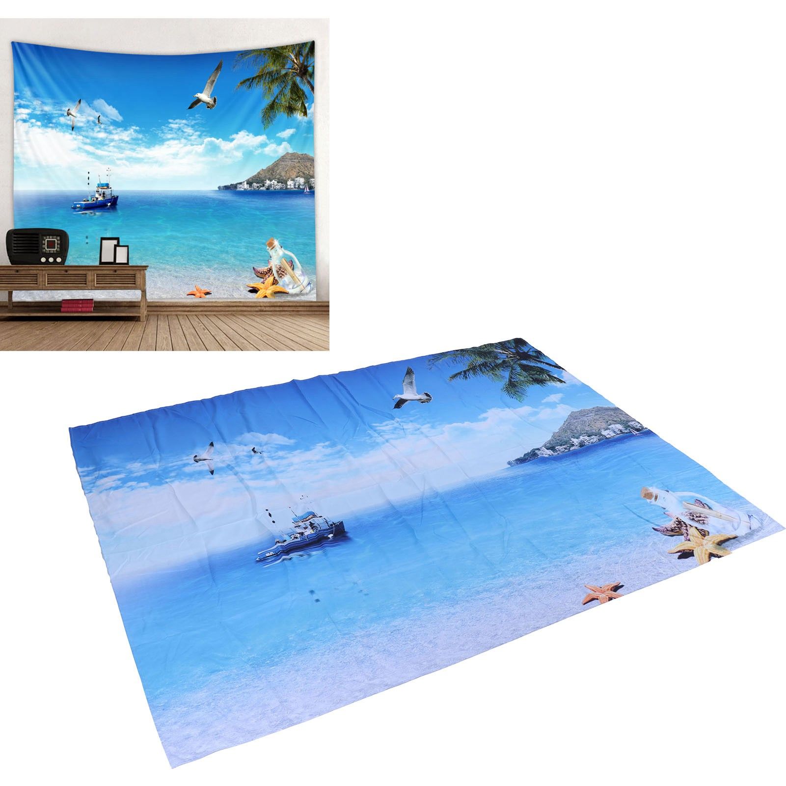 Decorative Tapestry Beach Sea Scenery Pattern Polyester Fiber Hanging Carpet view 11