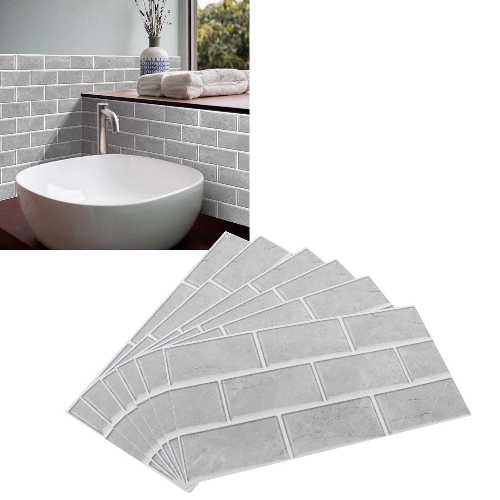 6pcs Gray Tile Pattern Wall Decal Waterproof SelfAdhesive Wall Sticker for view 11