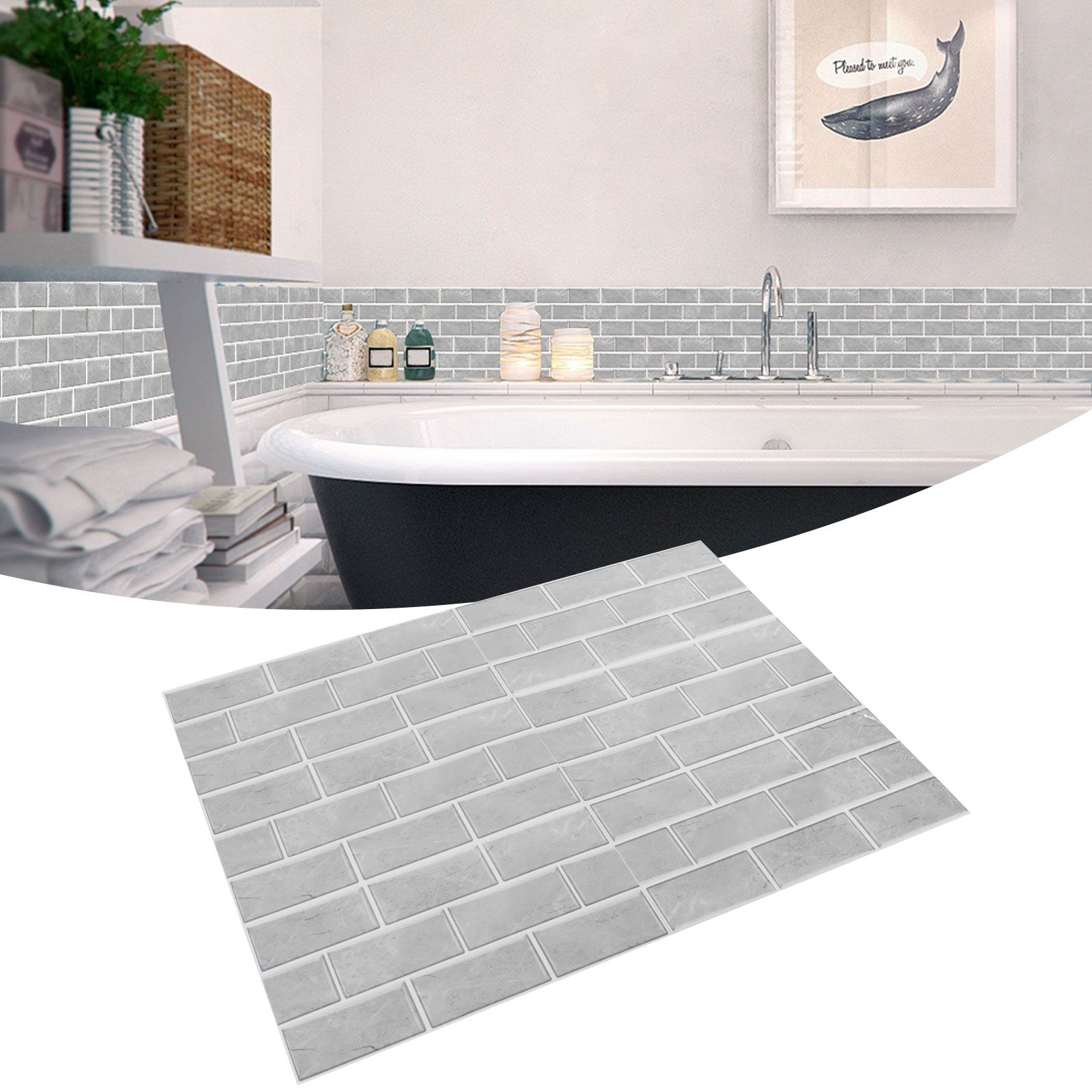 6pcs Gray Tile Pattern Wall Decal Waterproof SelfAdhesive Wall Sticker for view 12