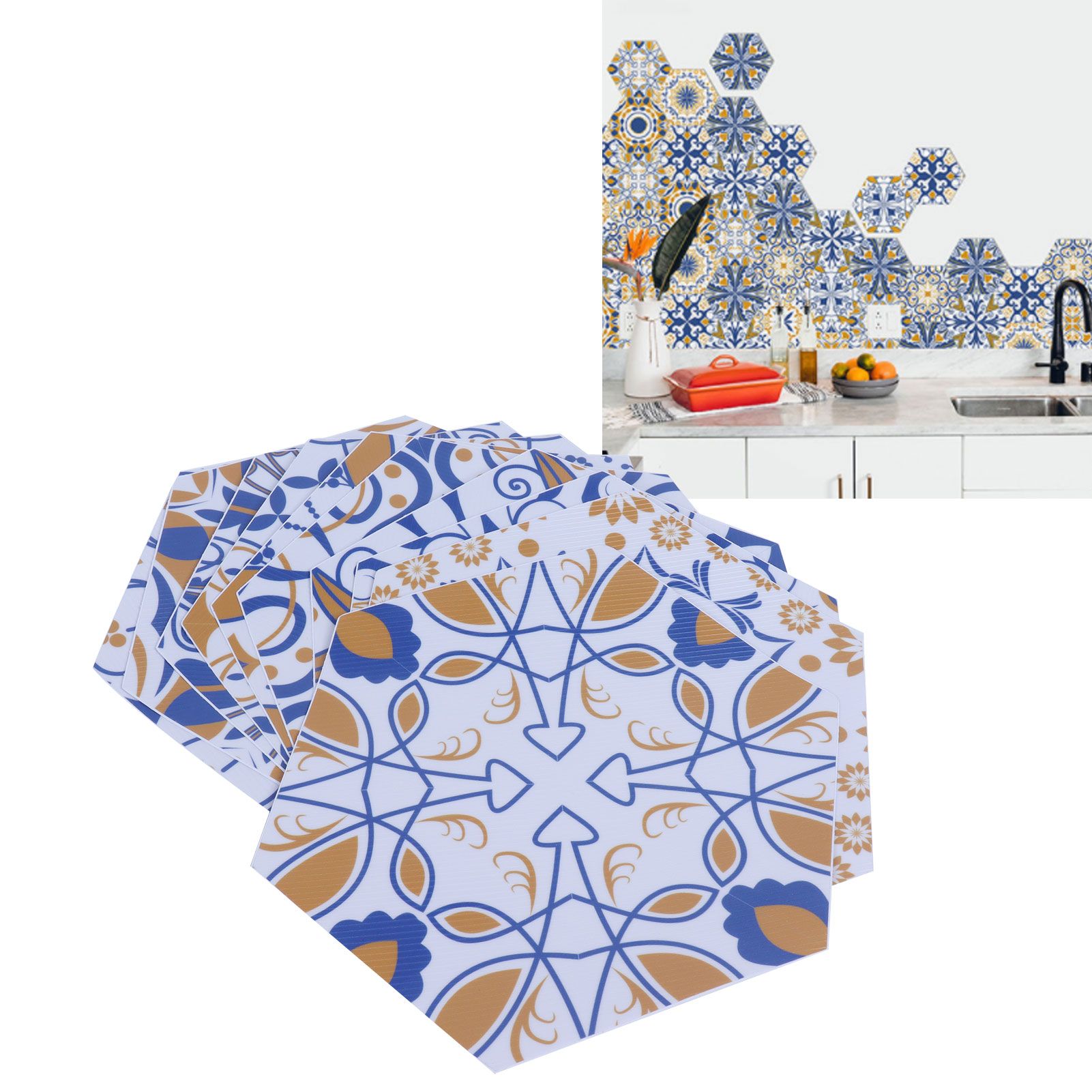 10Pcs Flower Pattern Tile Sticker Waterproof WearResistant Wall Stickers for view 11