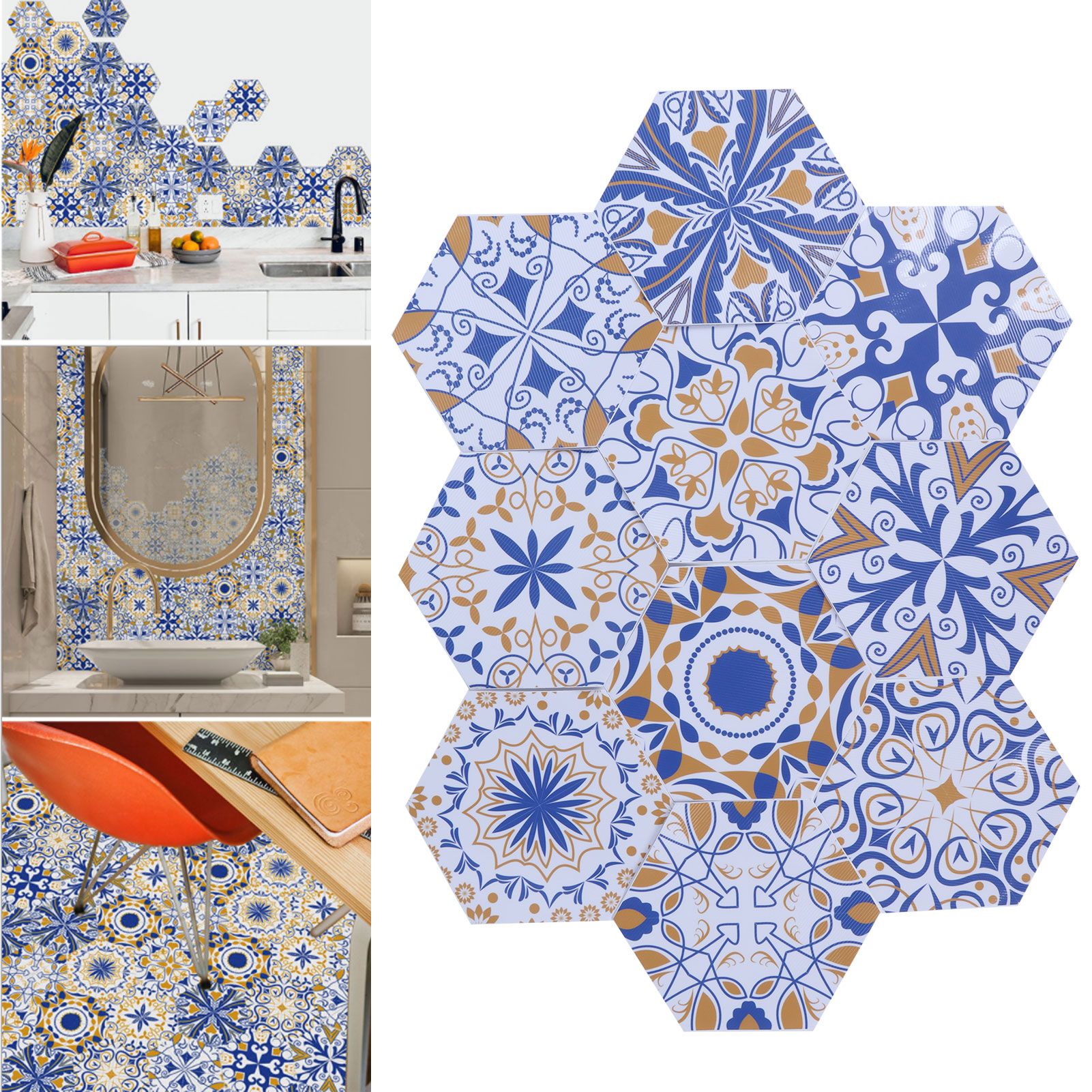 10Pcs Flower Pattern Tile Sticker Waterproof WearResistant Wall Stickers for view 12