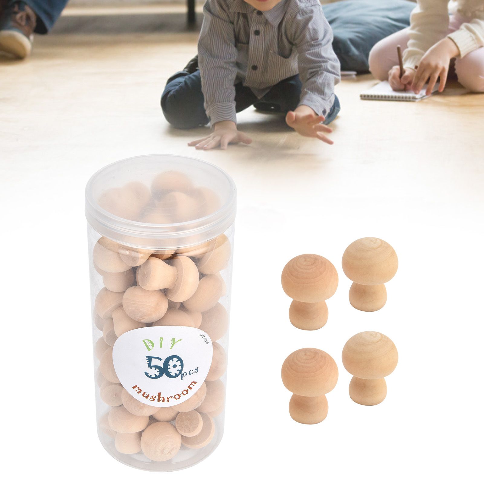 Wooden Mushroom Ornament 50pcs Wood Mushroom Toy for Home Office Desktop view 12