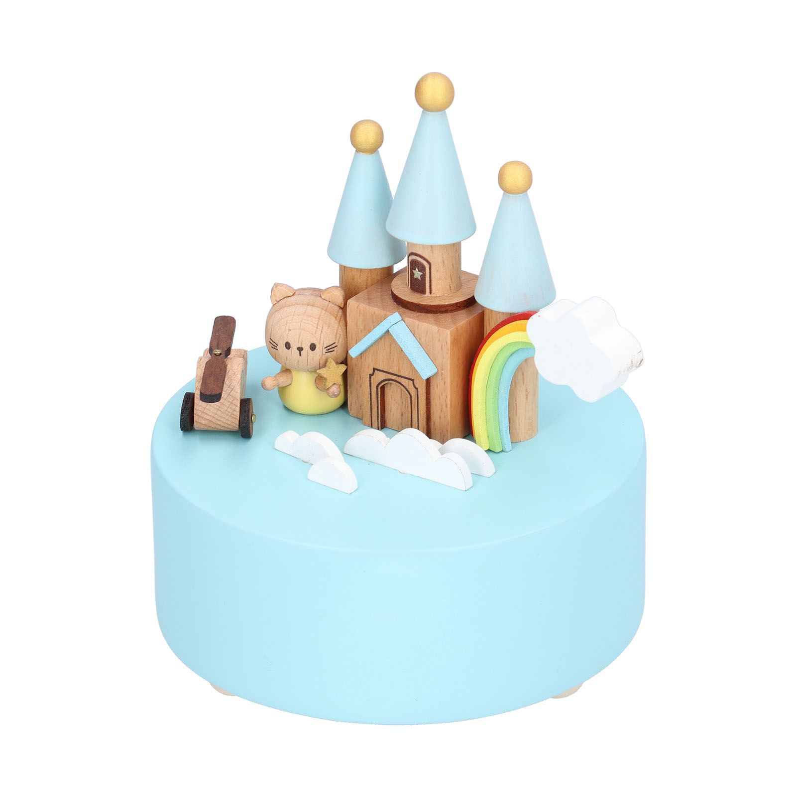 Castle Shaped Music Box Desktop Wooden Craft Ornament for Living Room Bedroom view 3