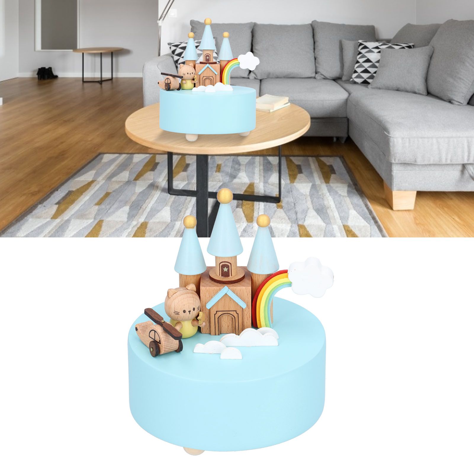 Castle Shaped Music Box Desktop Wooden Craft Ornament for Living Room Bedroom view 11