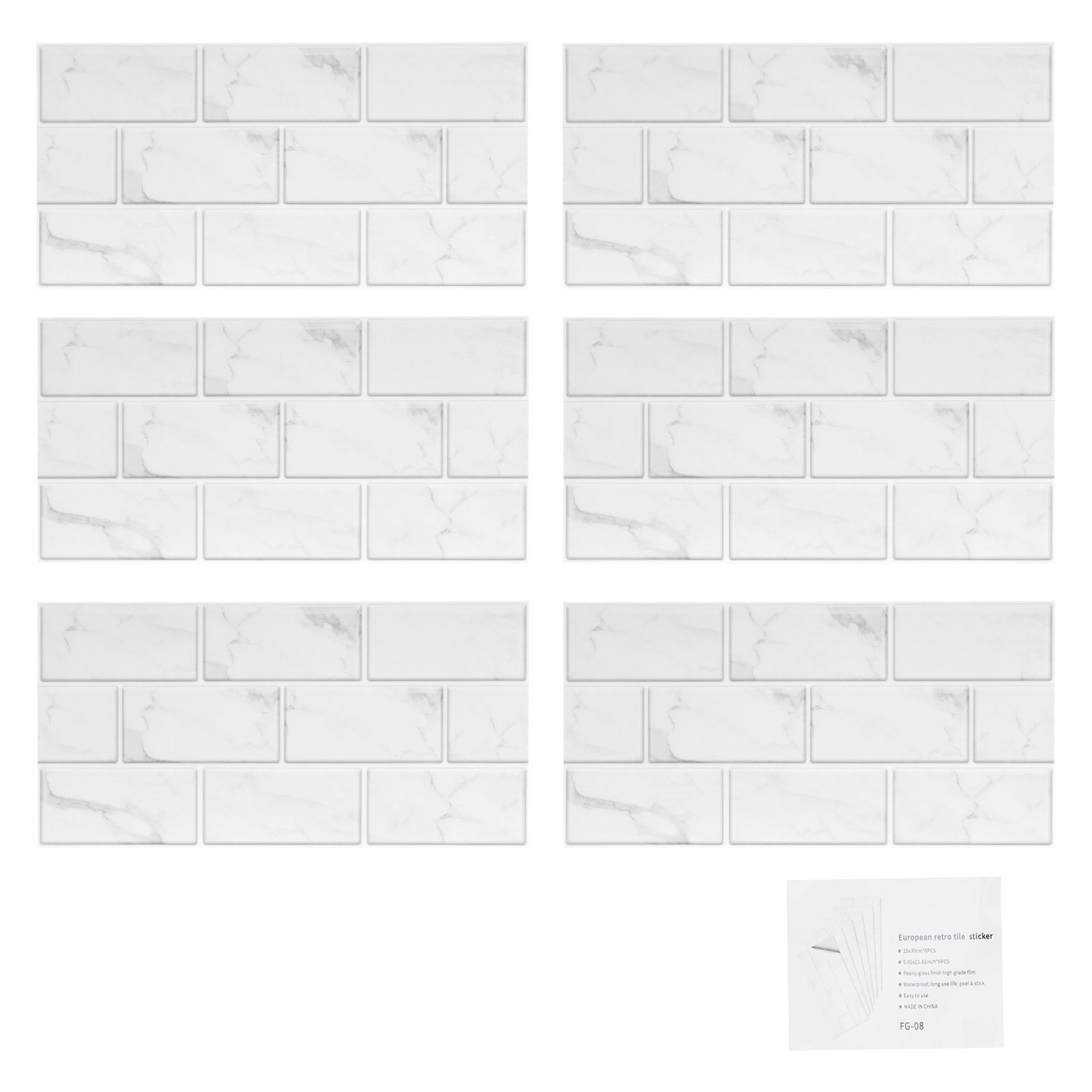 6Pcs Innovative Tiles Sticker Brick Pattern Wall Decal Sticker for Home Living view 2