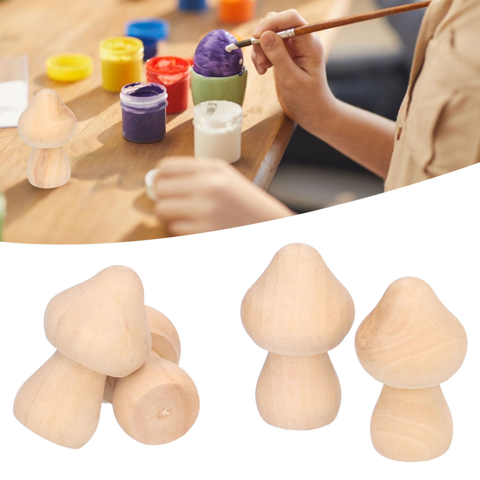 60pcs Wooden Decorations Simple Mushroom Doll Home DIY Painted Children's Toys view 11