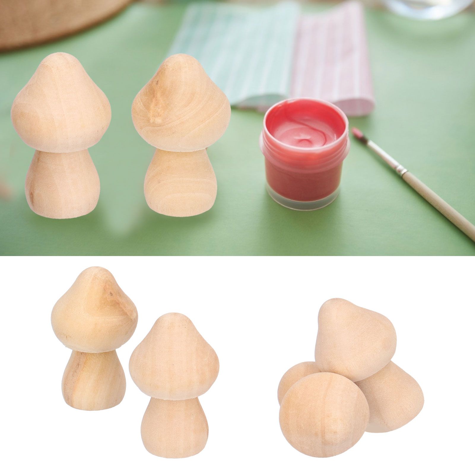 60pcs Wooden Decorations Simple Mushroom Doll Home DIY Painted Children's Toys view 12