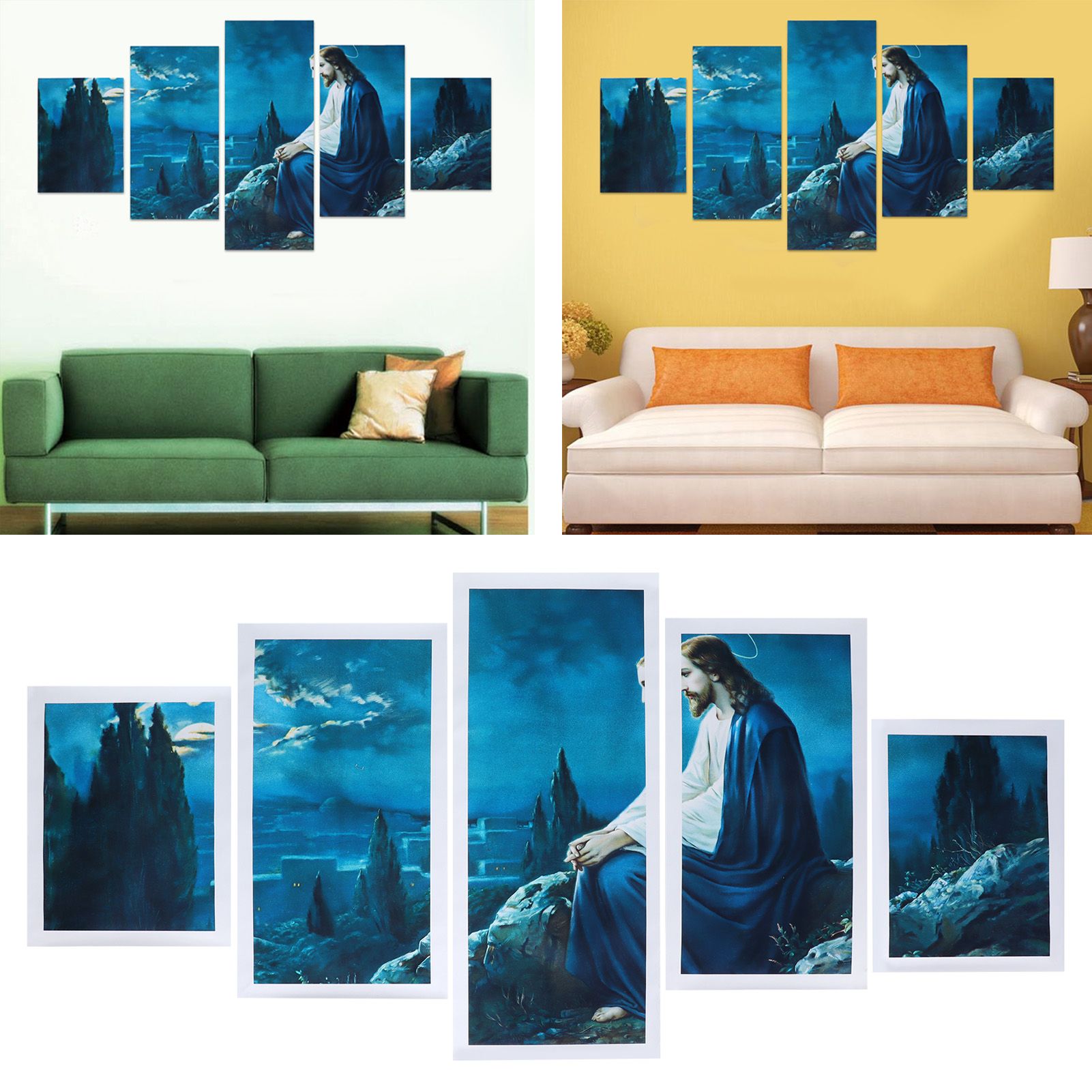 5Pcs Frameless Art Paintings Jesus Wall Hanging Painting Picture Artwork Home view 11