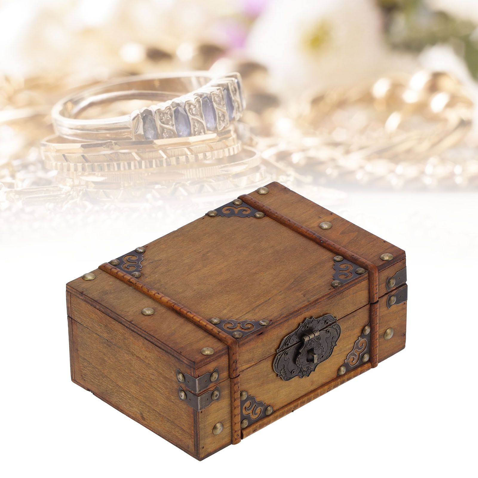 Wooden Box Antique Jewelry Storage Box Case Scene Props Dressing Table Home view 11