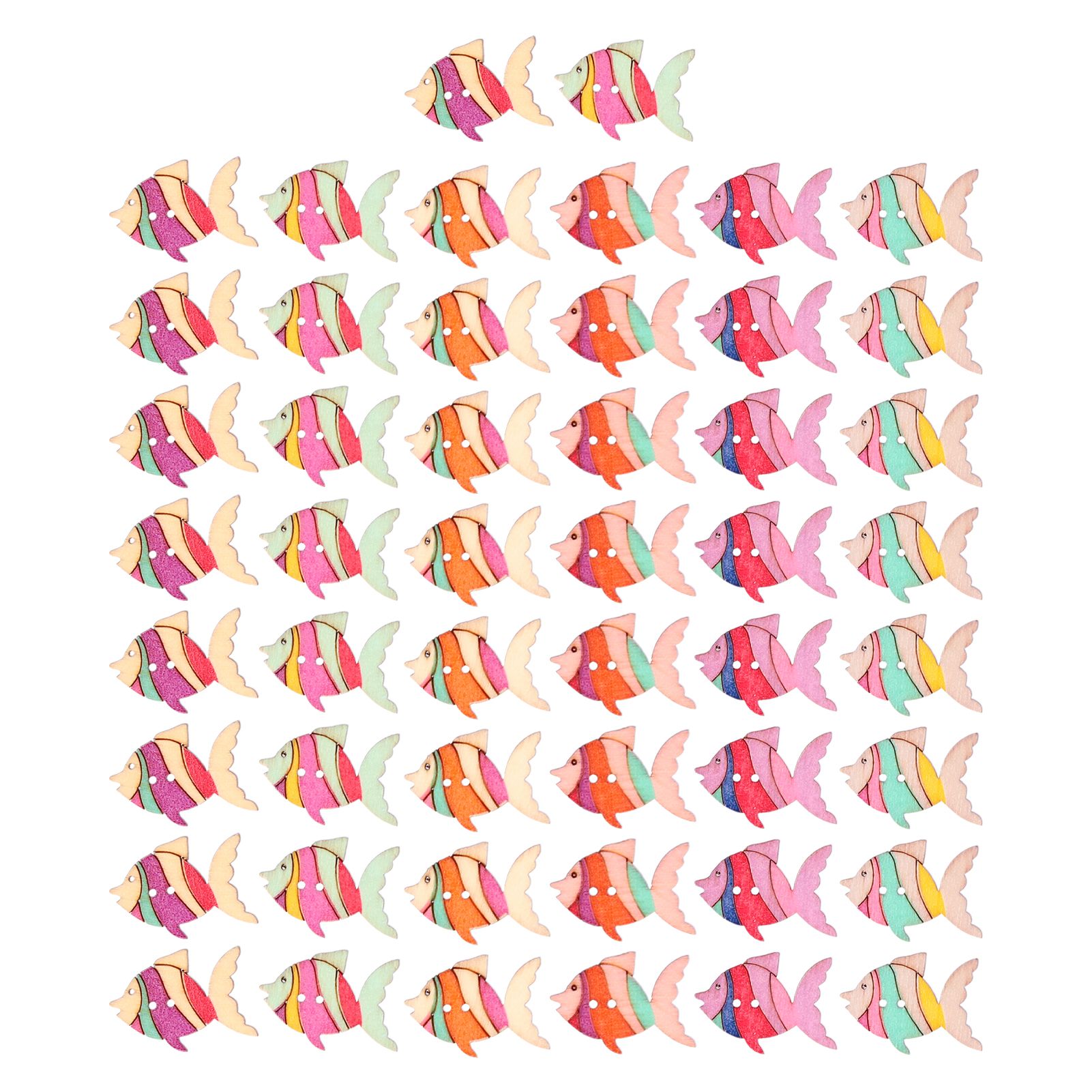 50pcs Wooden Buttons Cartoon Cute Fish Pattern Button Decoration Children's view 2