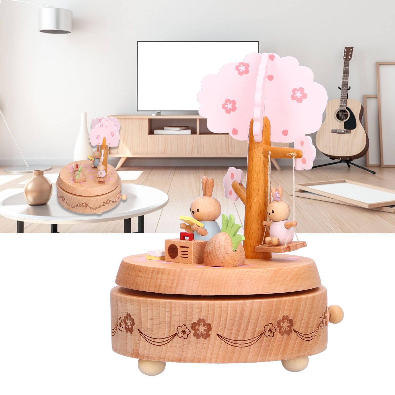 Music Box Beech Wood Cute Rabbit Music Box Toy Present for Christmas Birthday view 11