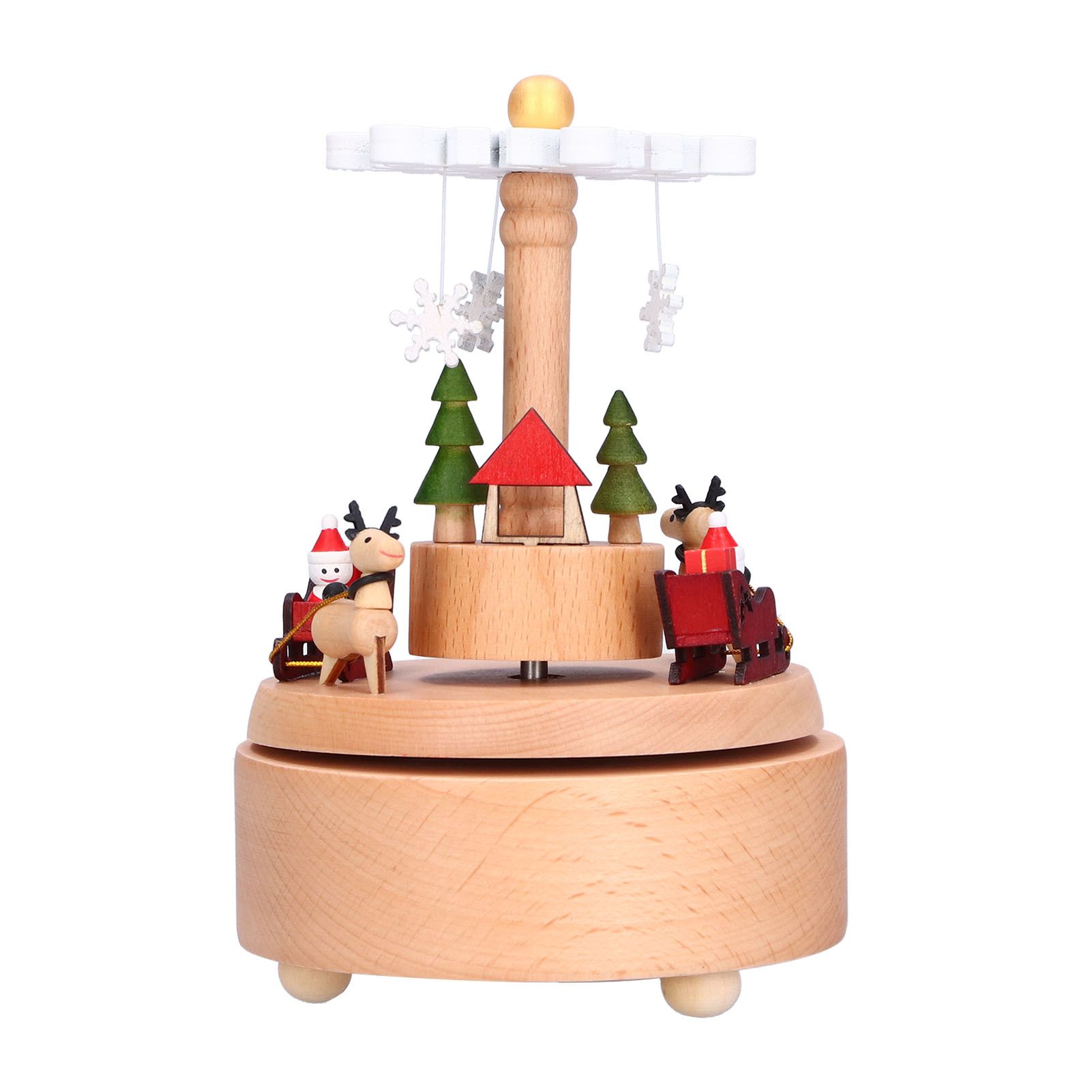 Wooden Music Box Snowflake Decor Wood Grain Texture Beautiful Sound Christmas — image 1