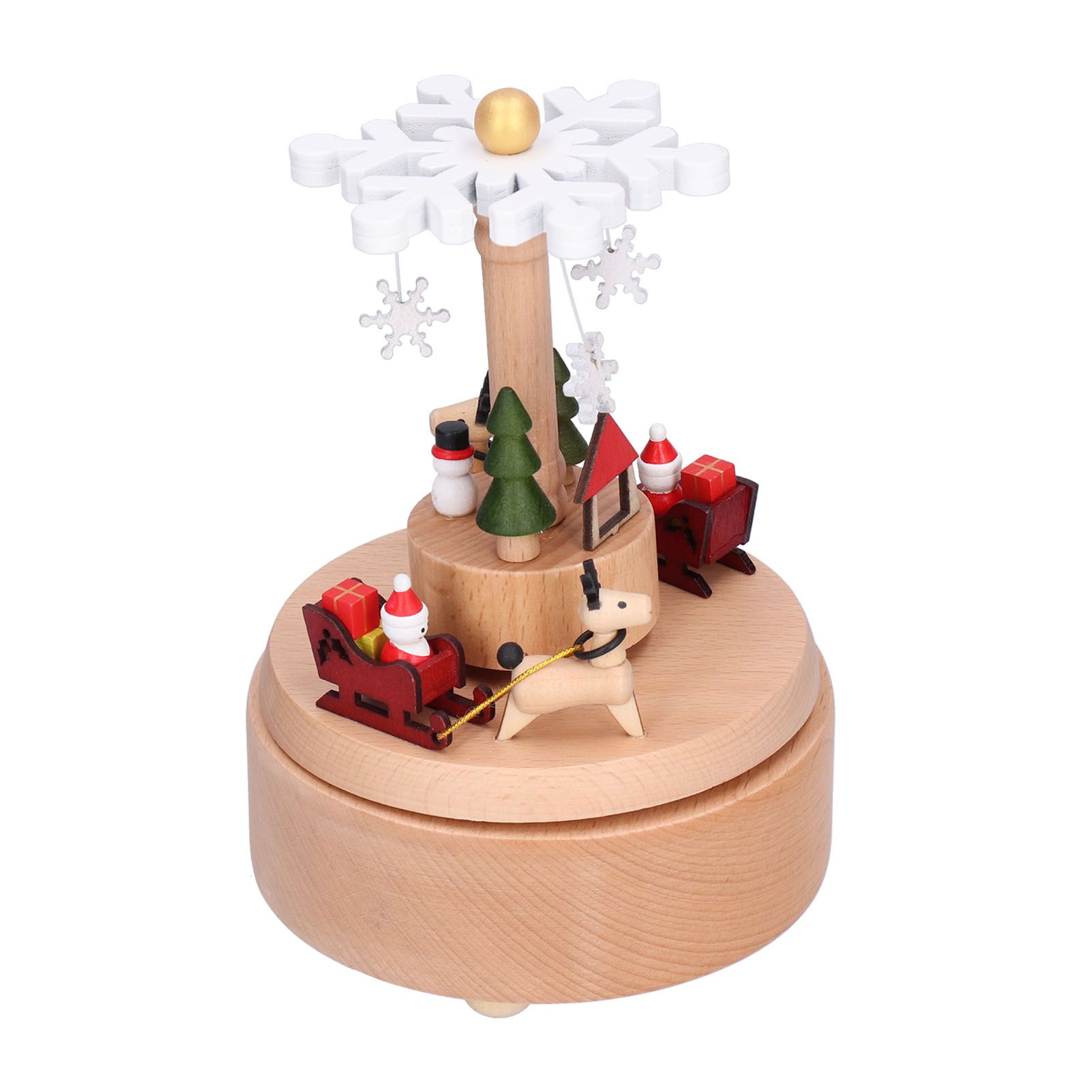 Wooden Music Box Snowflake Decor Wood Grain Texture Beautiful Sound Christmas view 3
