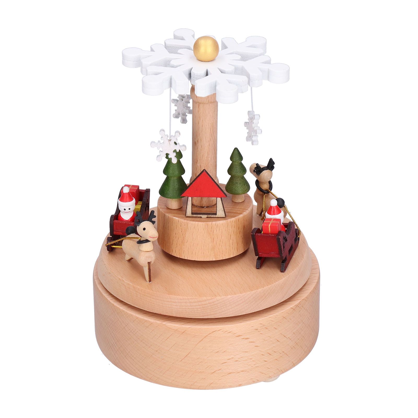 Wooden Music Box Snowflake Decor Wood Grain Texture Beautiful Sound Christmas view 5