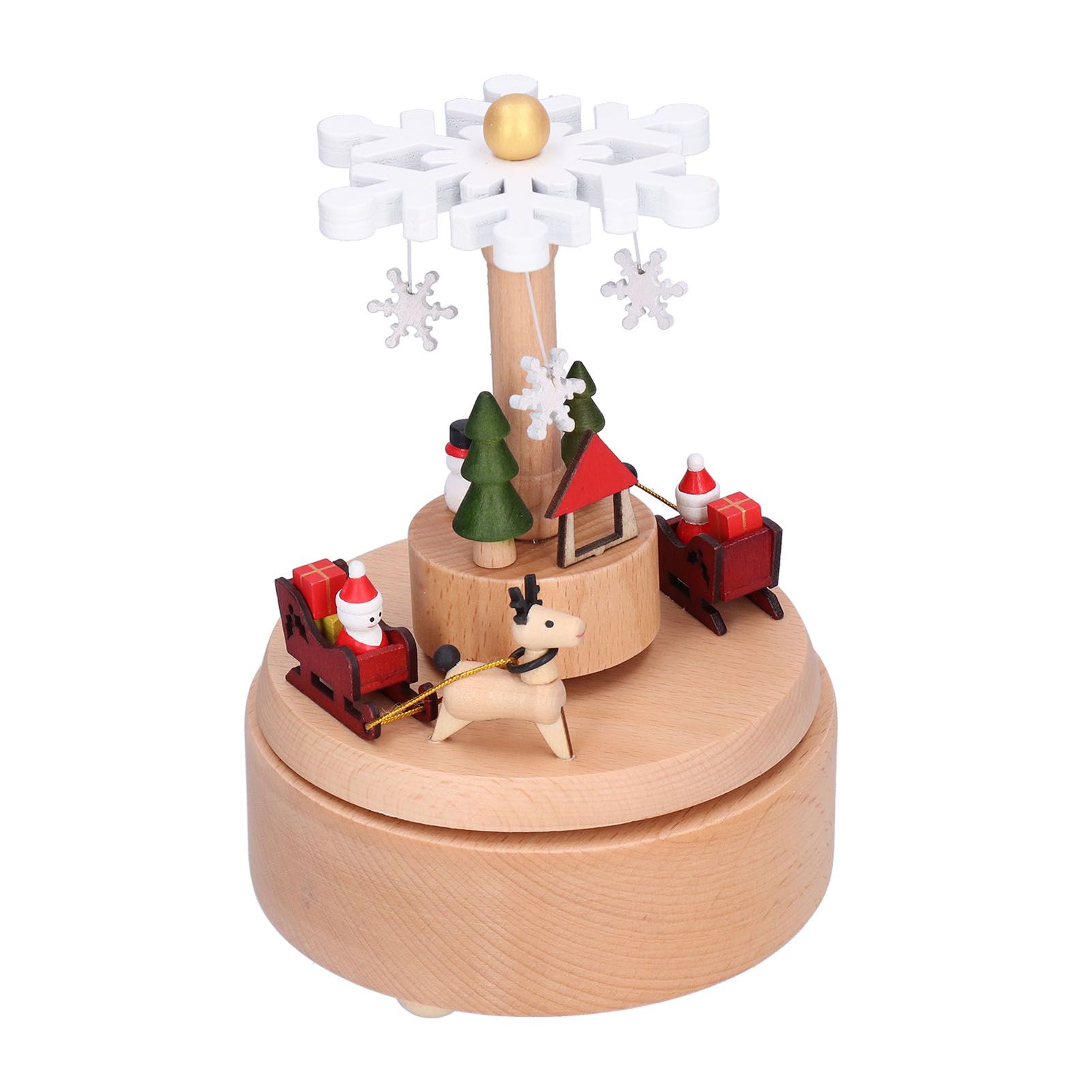Wooden Music Box Snowflake Decor Wood Grain Texture Beautiful Sound Christmas view 6