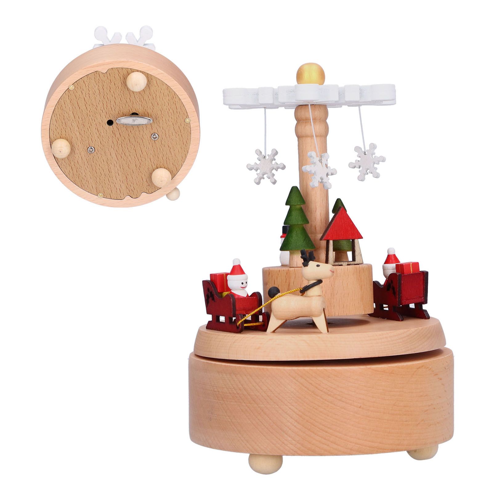 Wooden Music Box Snowflake Decor Wood Grain Texture Beautiful Sound Christmas view 10