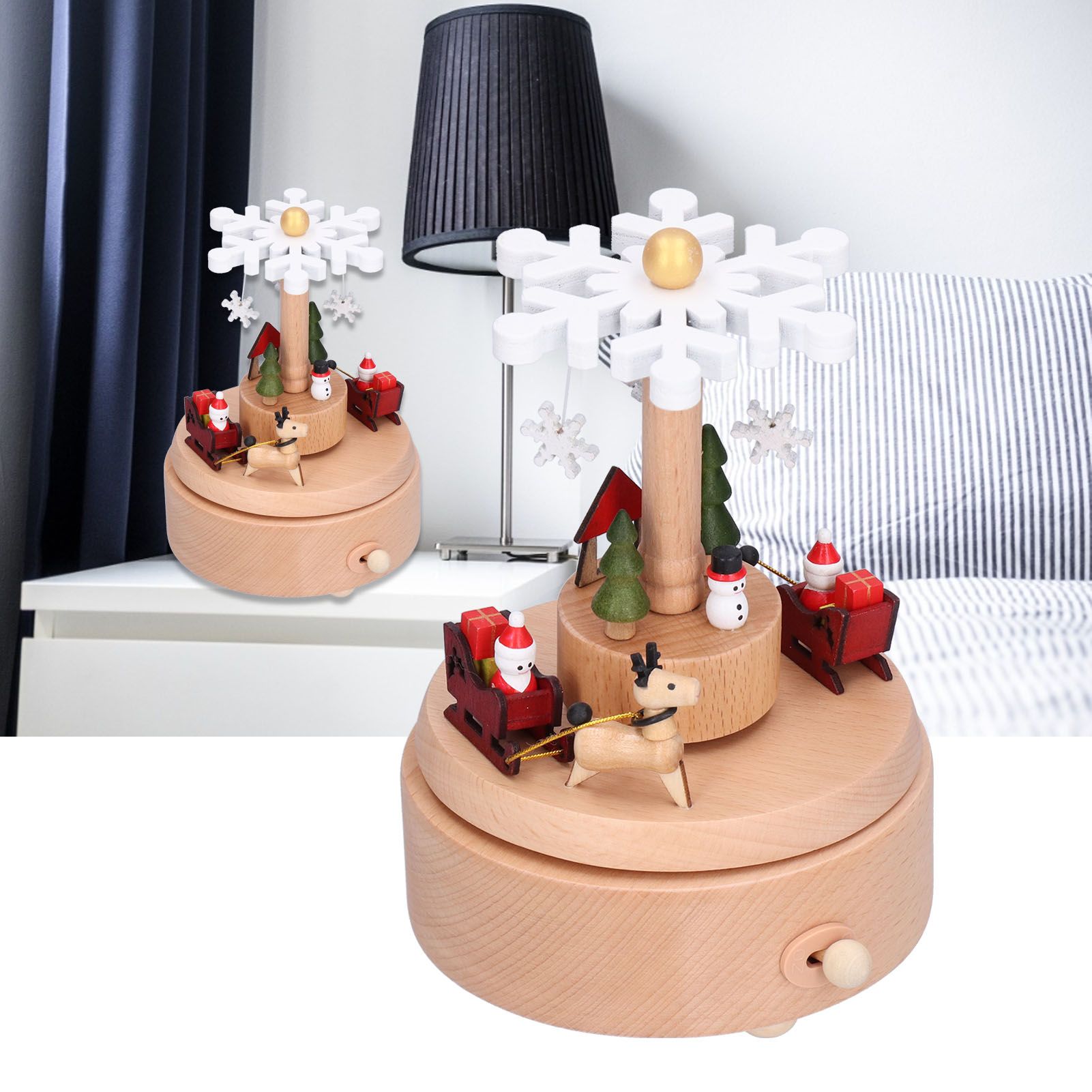 Wooden Music Box Snowflake Decor Wood Grain Texture Beautiful Sound Christmas view 11