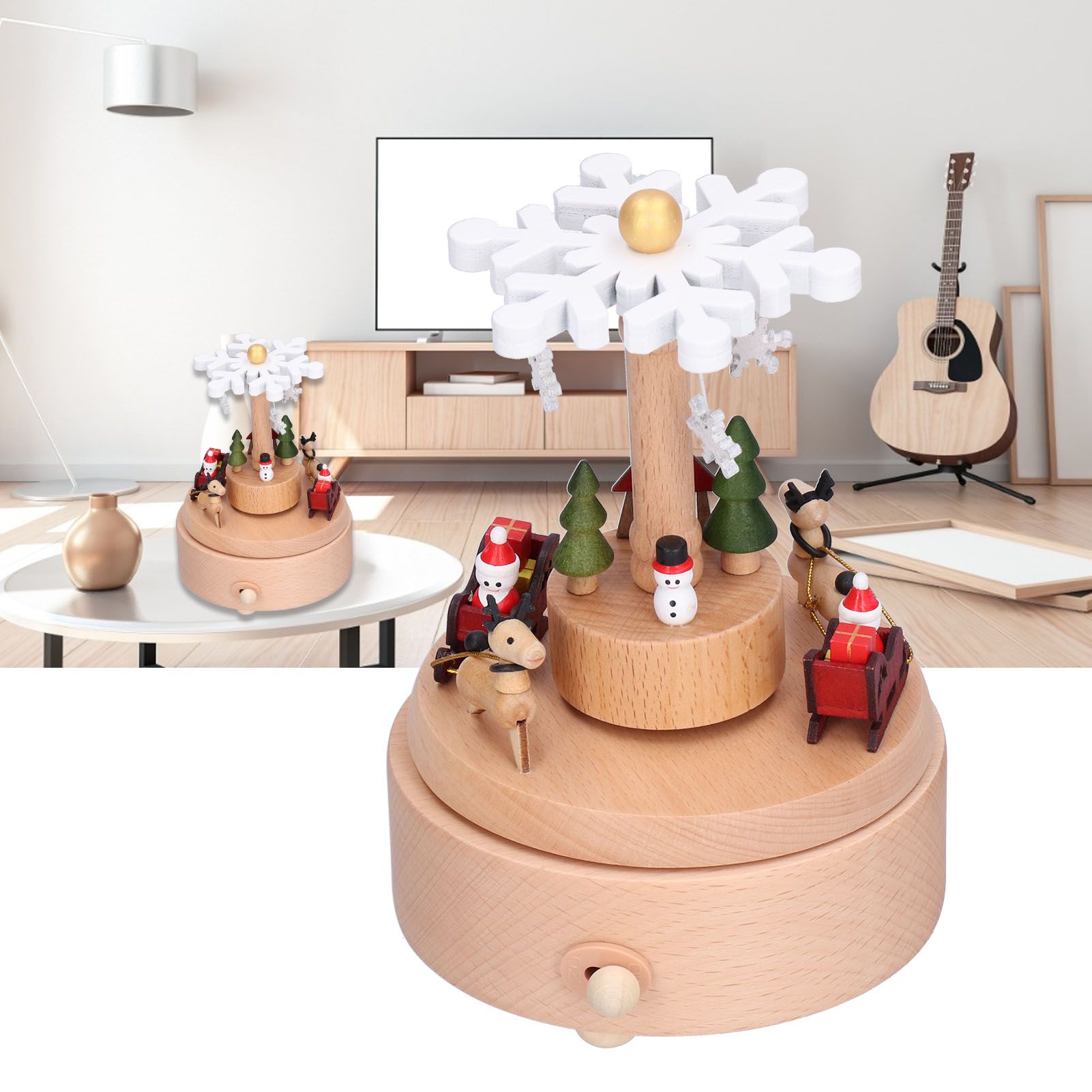 Wooden Music Box Snowflake Decor Wood Grain Texture Beautiful Sound Christmas view 12