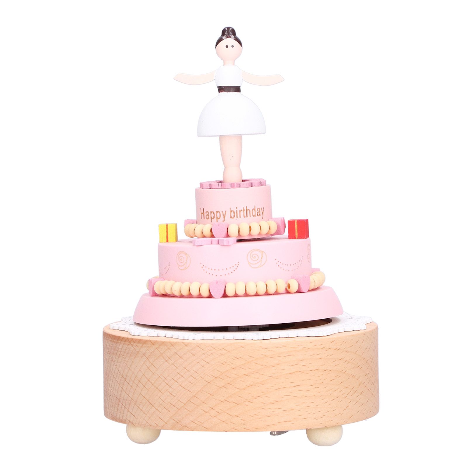 Wooden Music Box Girl Figure Birthday Cake Music Box Wooden Craft Decorations view 2