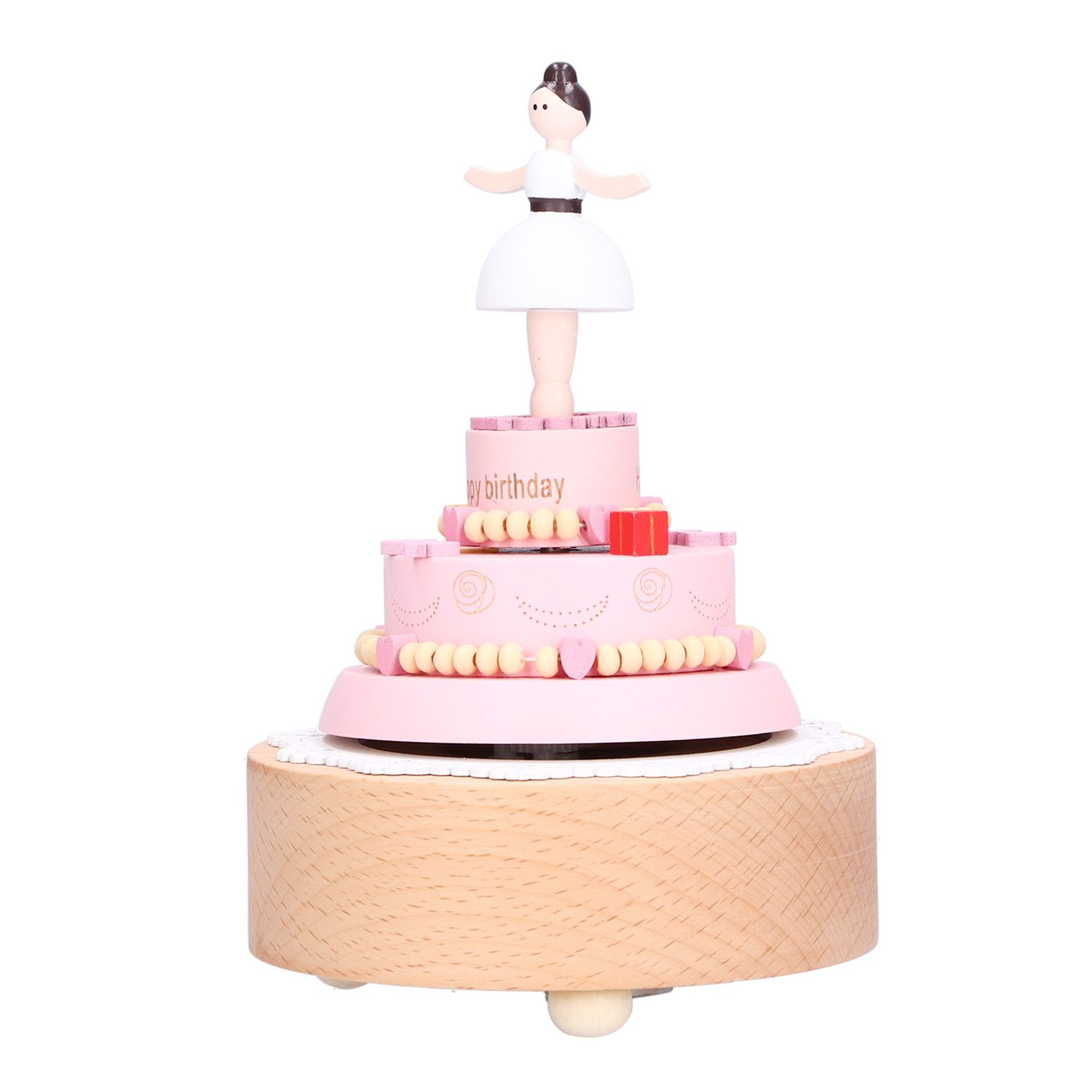 Wooden Music Box Girl Figure Birthday Cake Music Box Wooden Craft Decorations view 3