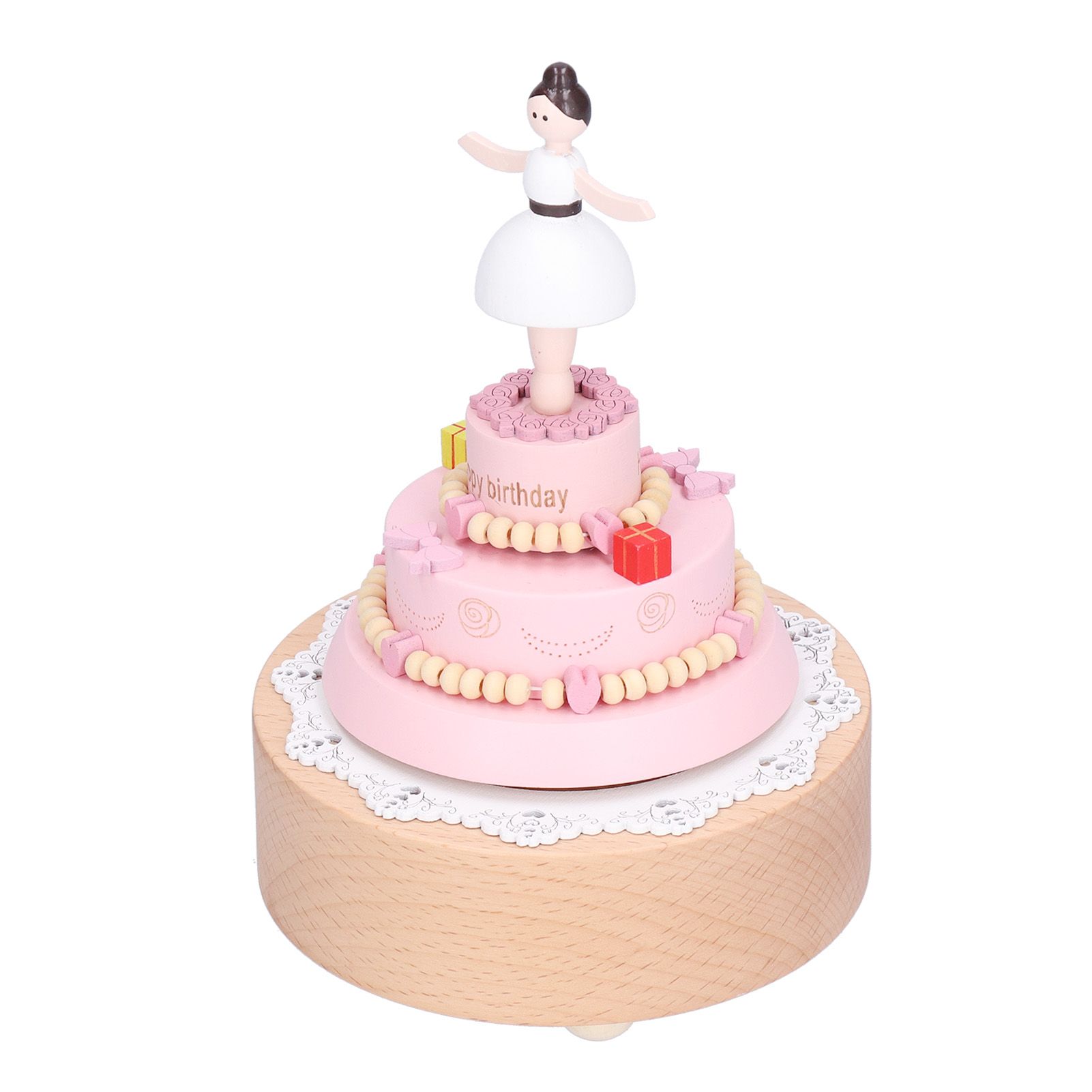 Wooden Music Box Girl Figure Birthday Cake Music Box Wooden Craft Decorations view 4