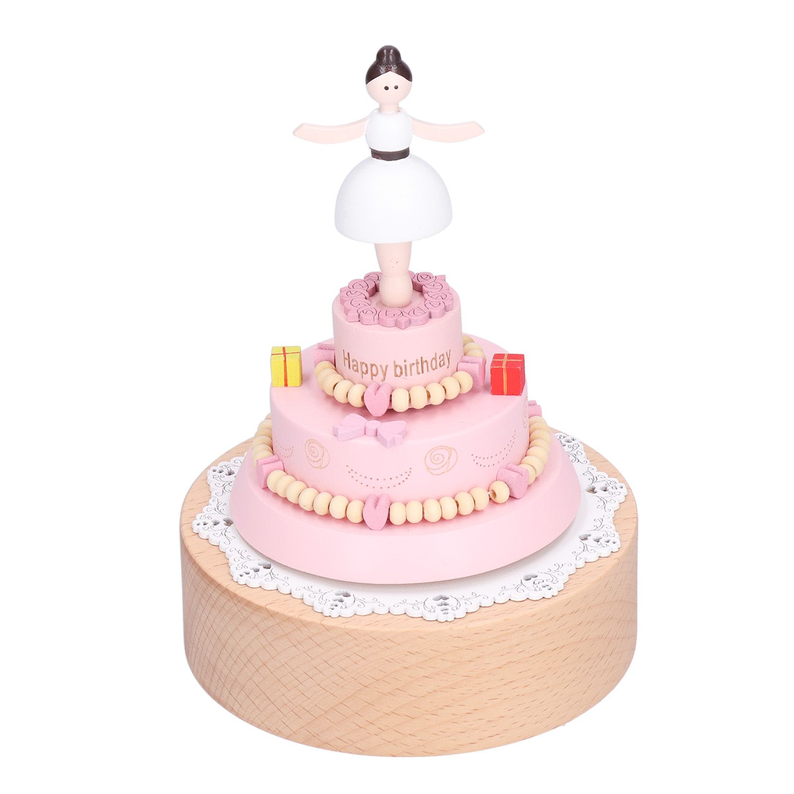 Wooden Music Box Girl Figure Birthday Cake Music Box Wooden Craft Decorations view 5