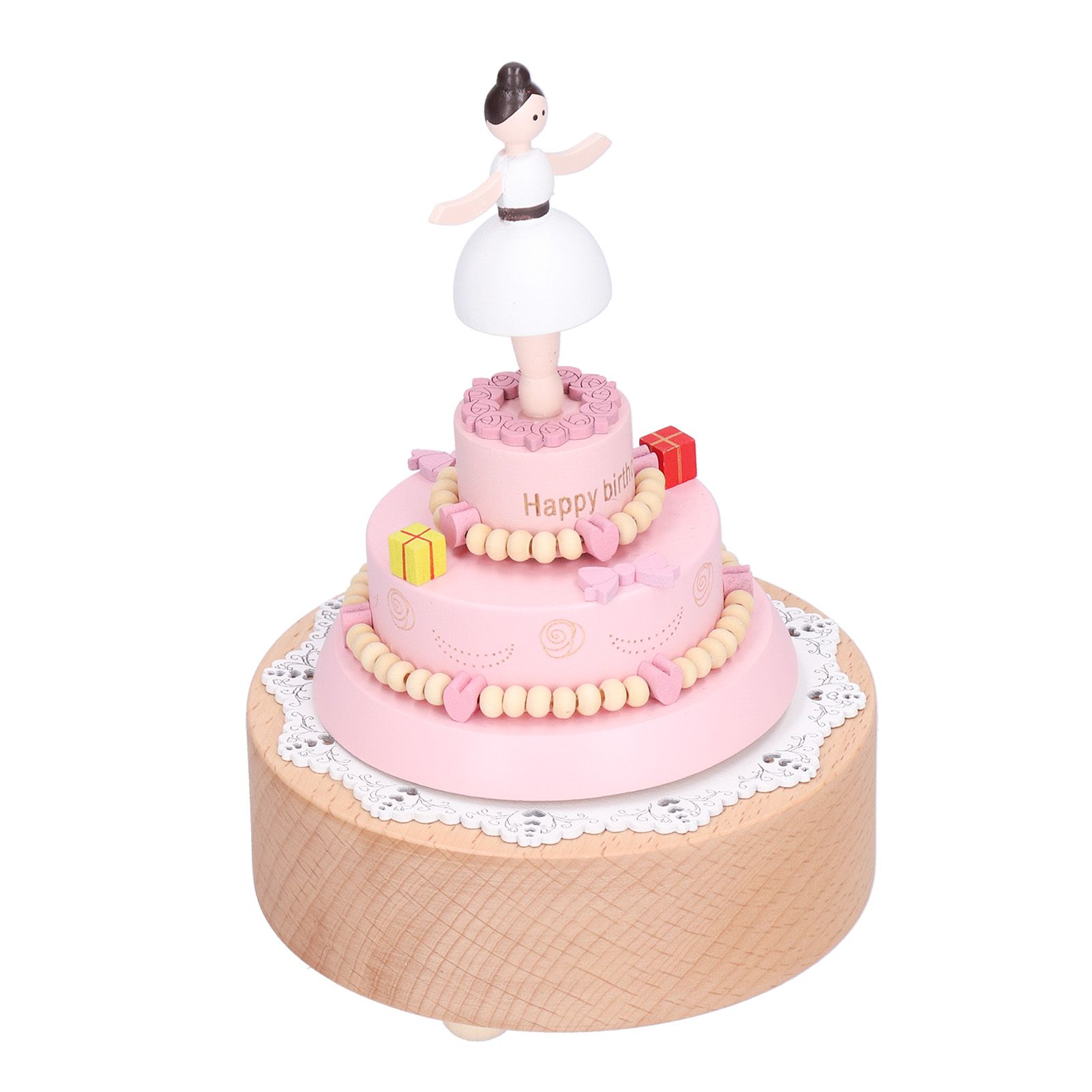 Wooden Music Box Girl Figure Birthday Cake Music Box Wooden Craft Decorations view 6
