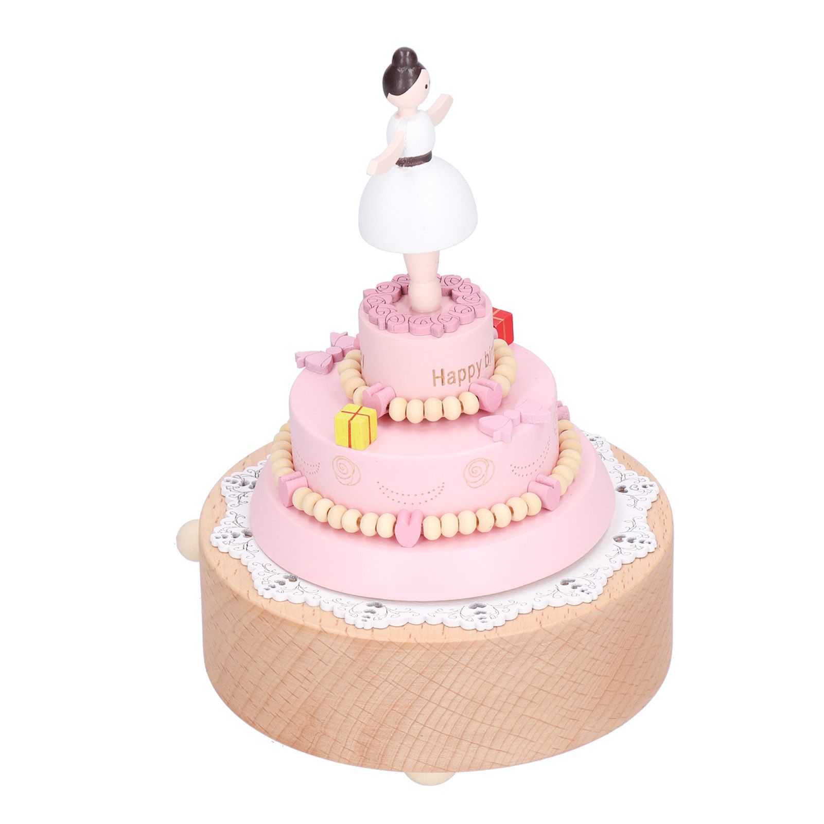 Wooden Music Box Girl Figure Birthday Cake Music Box Wooden Craft Decorations view 7