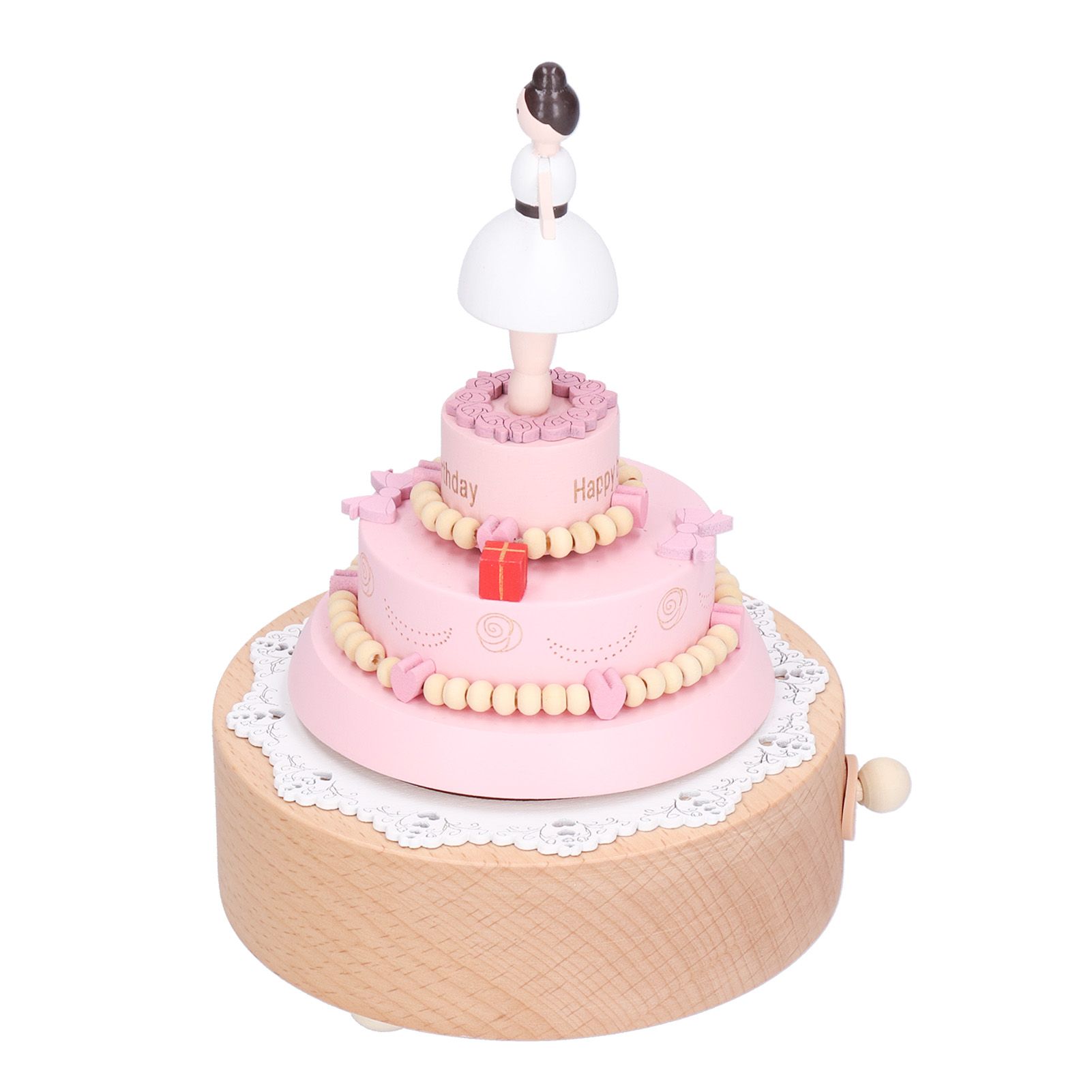 Wooden Music Box Girl Figure Birthday Cake Music Box Wooden Craft Decorations view 8