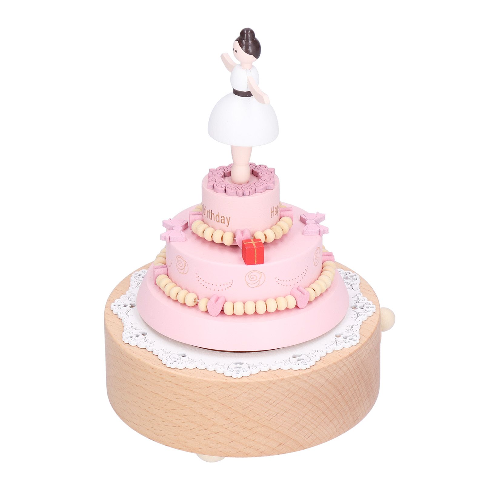 Wooden Music Box Girl Figure Birthday Cake Music Box Wooden Craft Decorations view 9