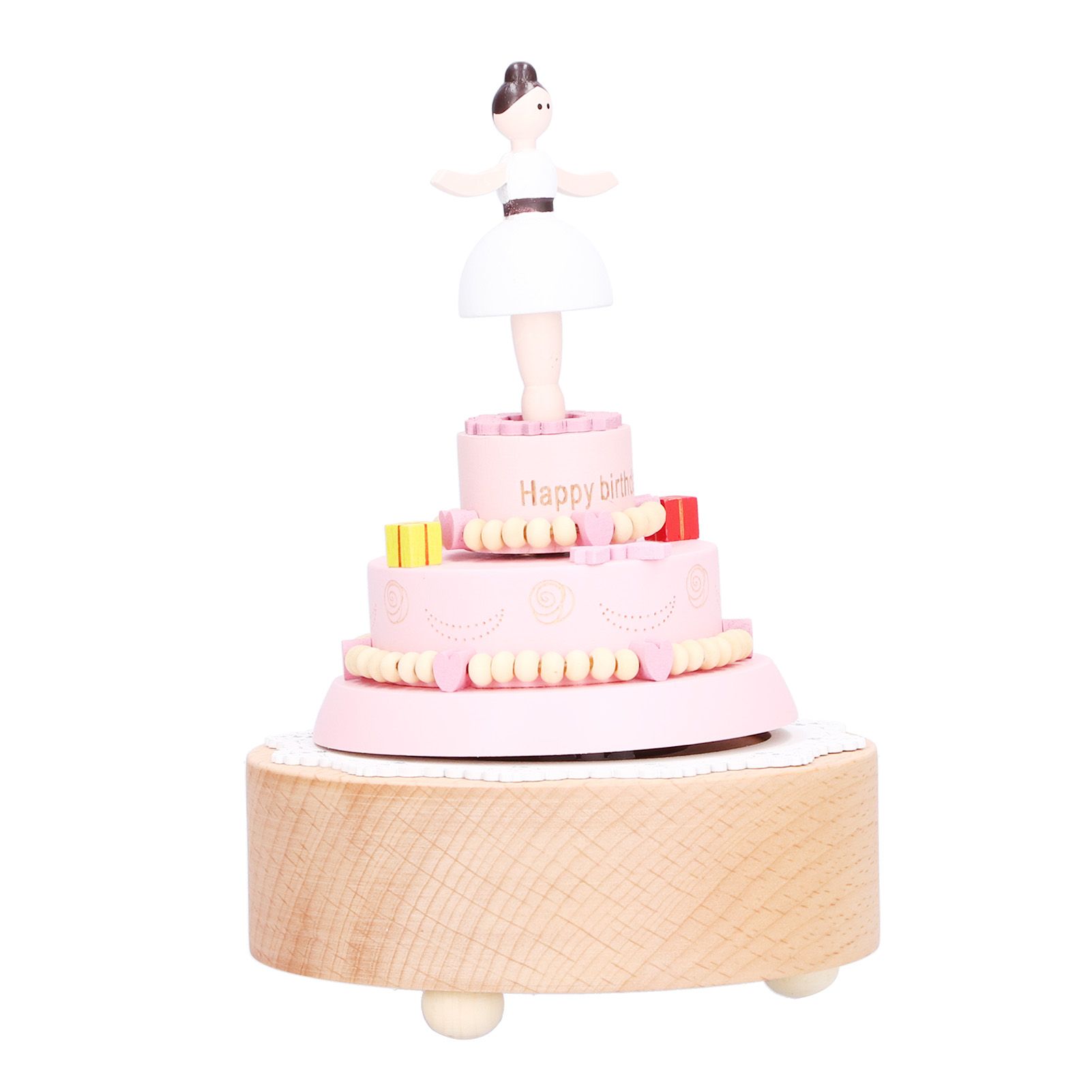 Wooden Music Box Girl Figure Birthday Cake Music Box Wooden Craft Decorations view 10