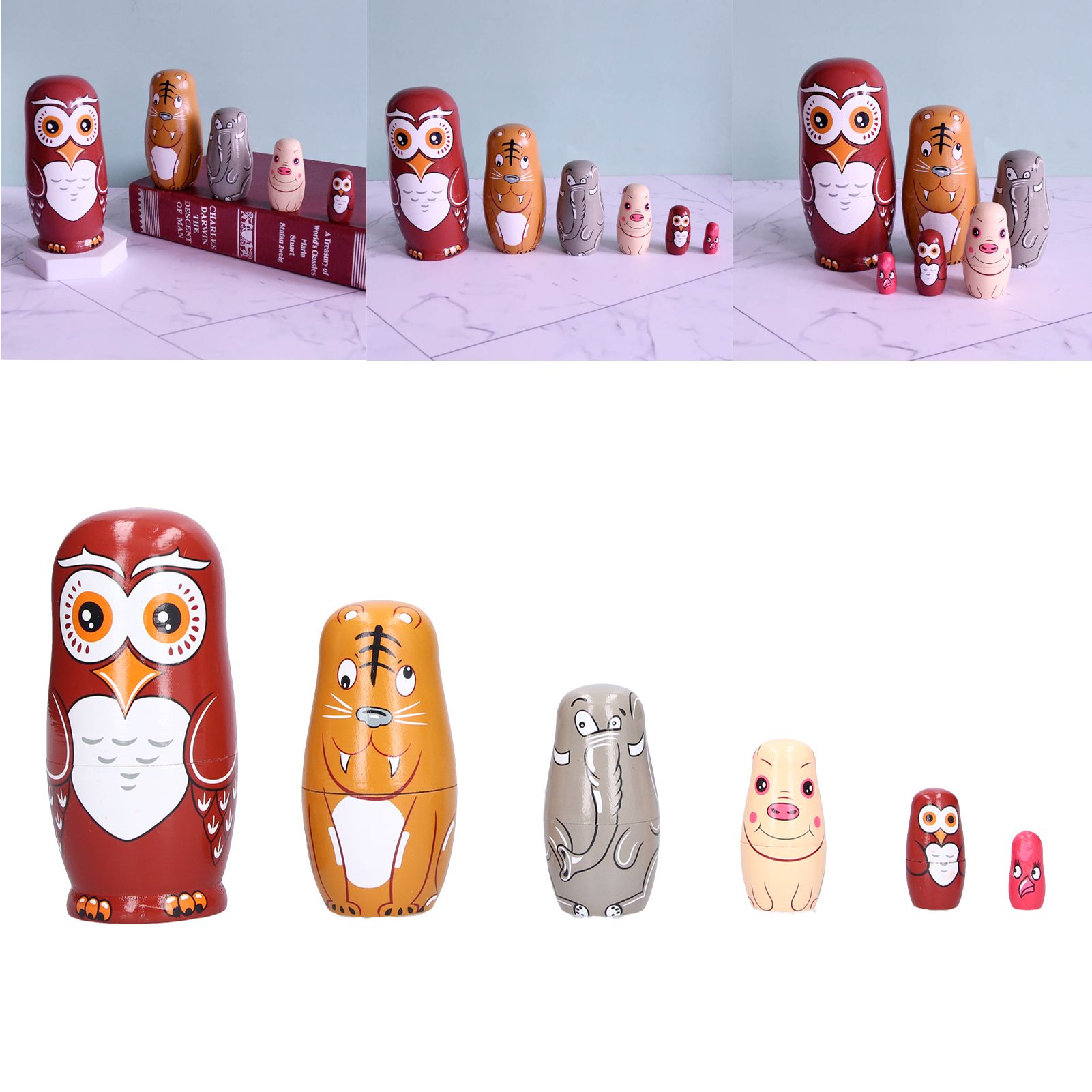 6Pcs Cartoon Russian Nesting Dolls HandMade Ornaments Kids Gifts Toys Home view 11
