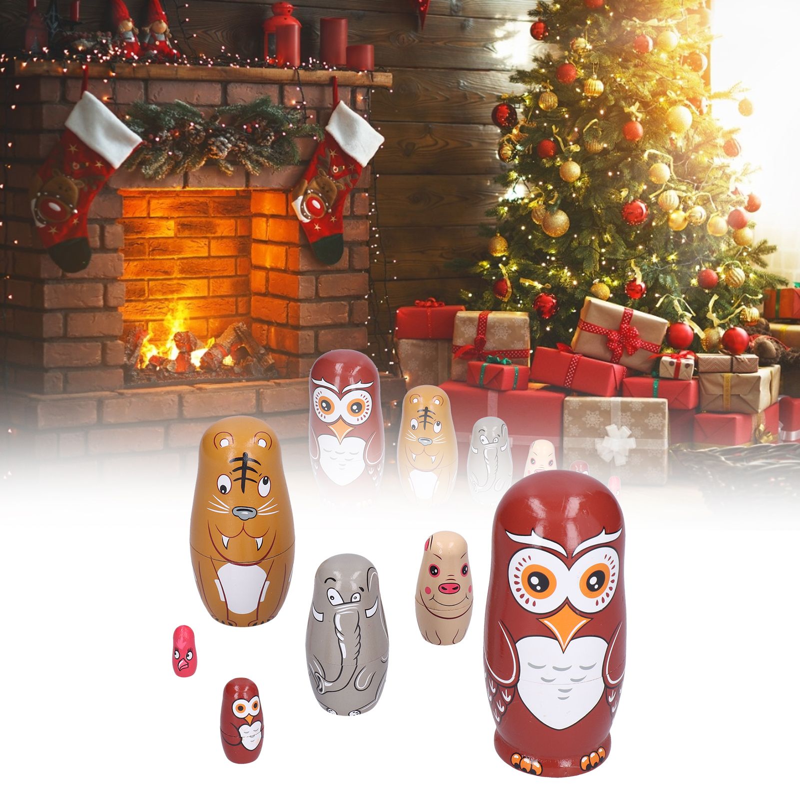 6Pcs Cartoon Russian Nesting Dolls HandMade Ornaments Kids Gifts Toys Home view 12