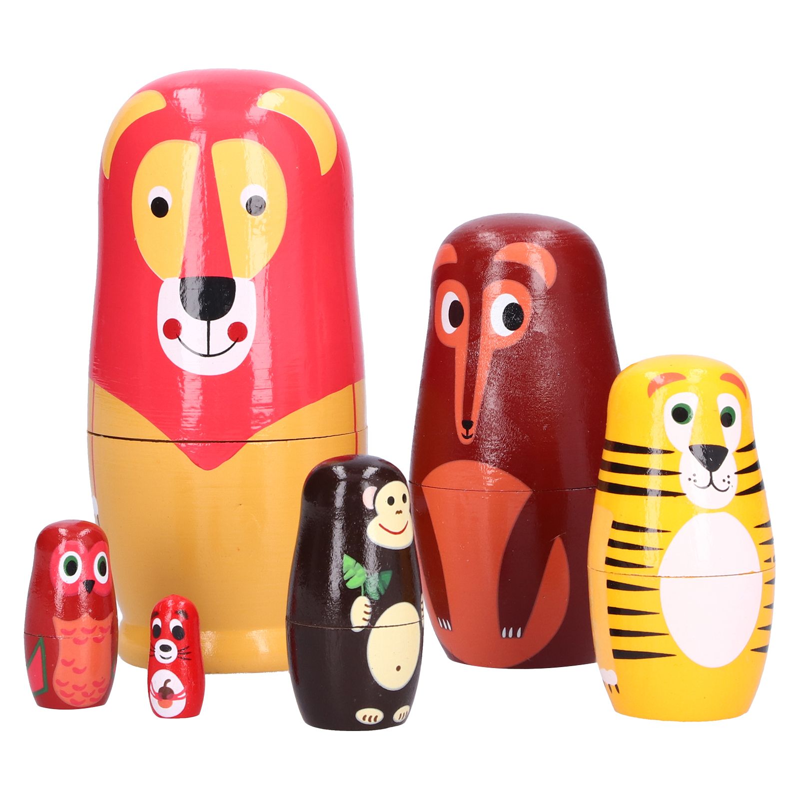 6Pcs Russian Nesting Dolls Kit Wooden Cartoon Animal Pattern Ornament view 2