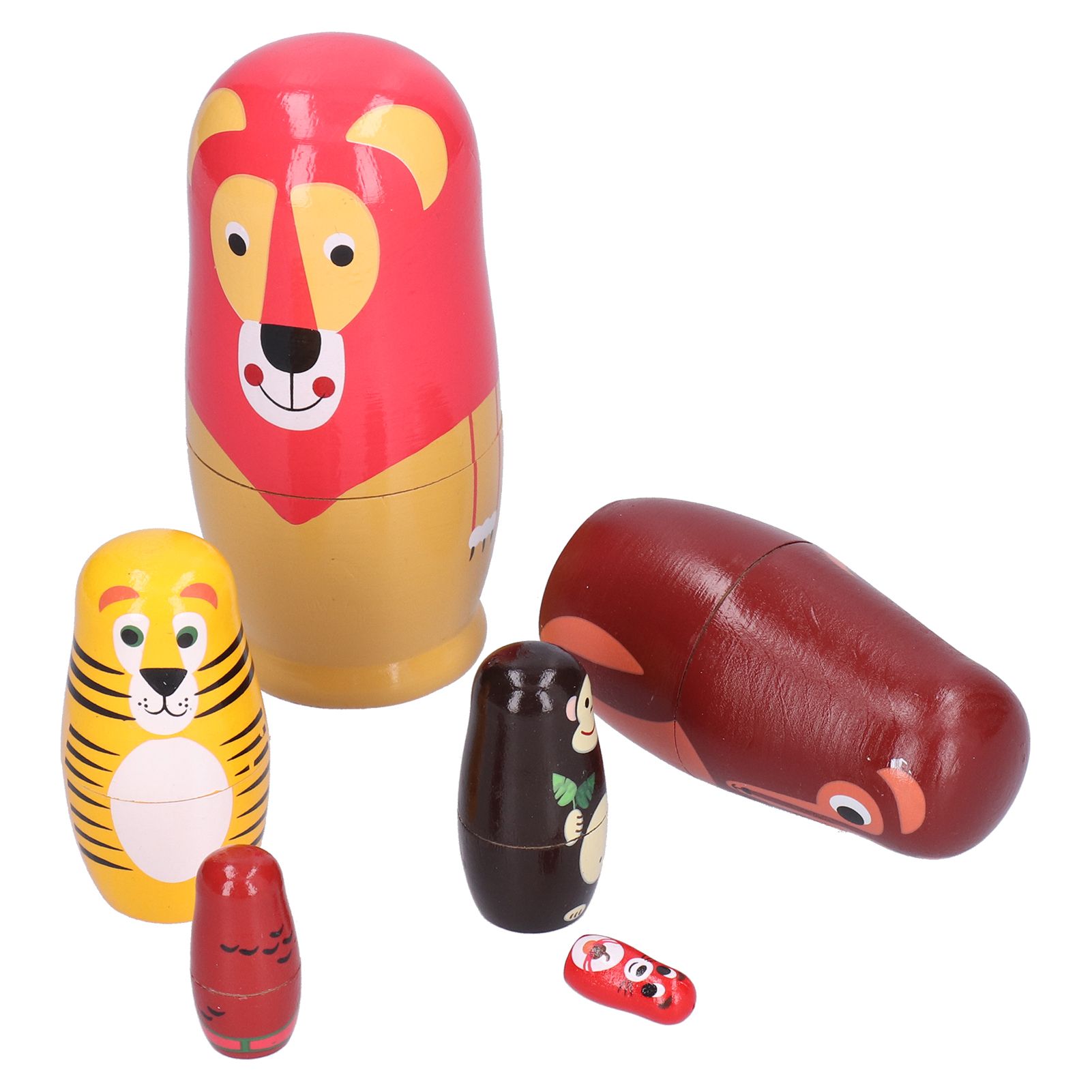 6Pcs Russian Nesting Dolls Kit Wooden Cartoon Animal Pattern Ornament view 3
