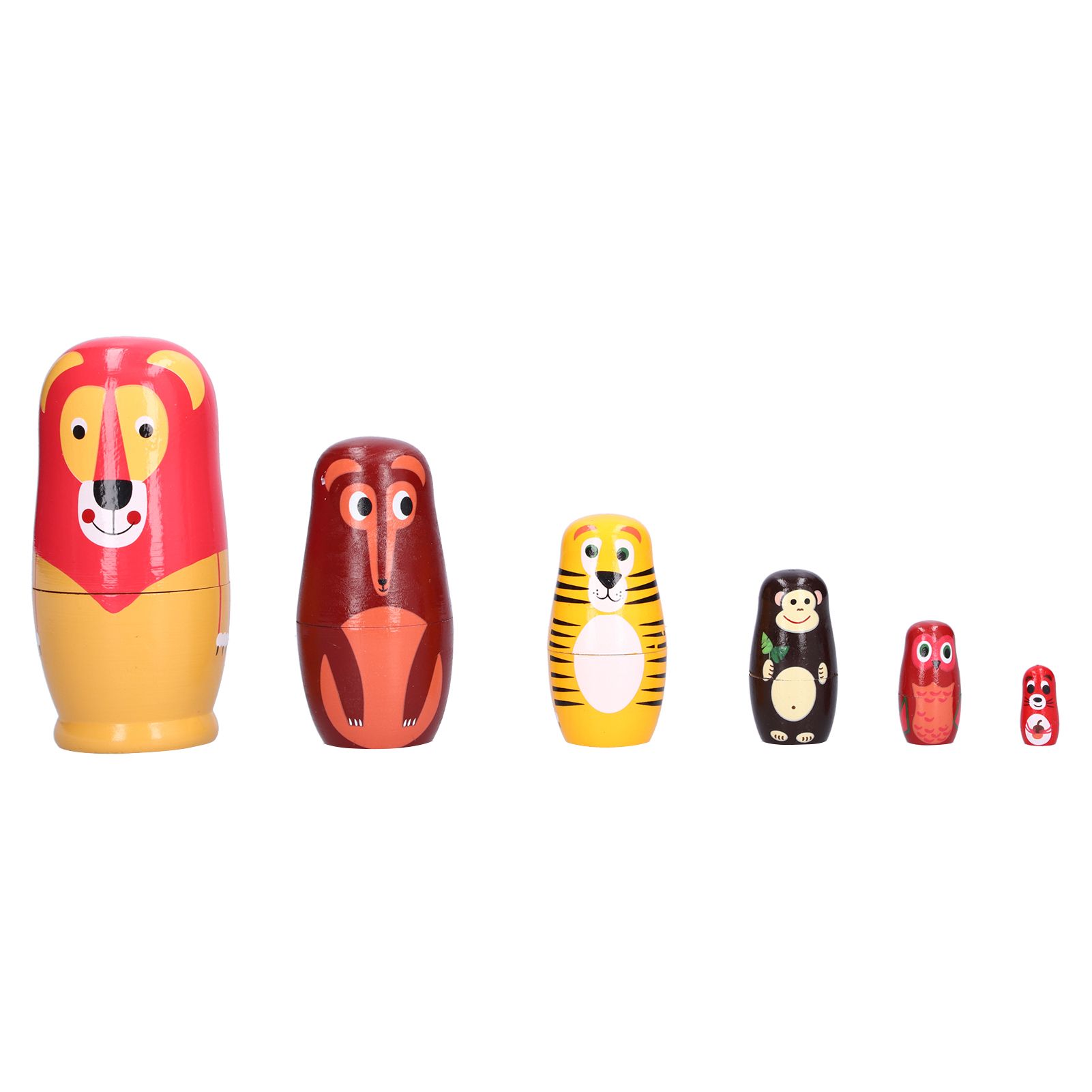 6Pcs Russian Nesting Dolls Kit Wooden Cartoon Animal Pattern Ornament view 5