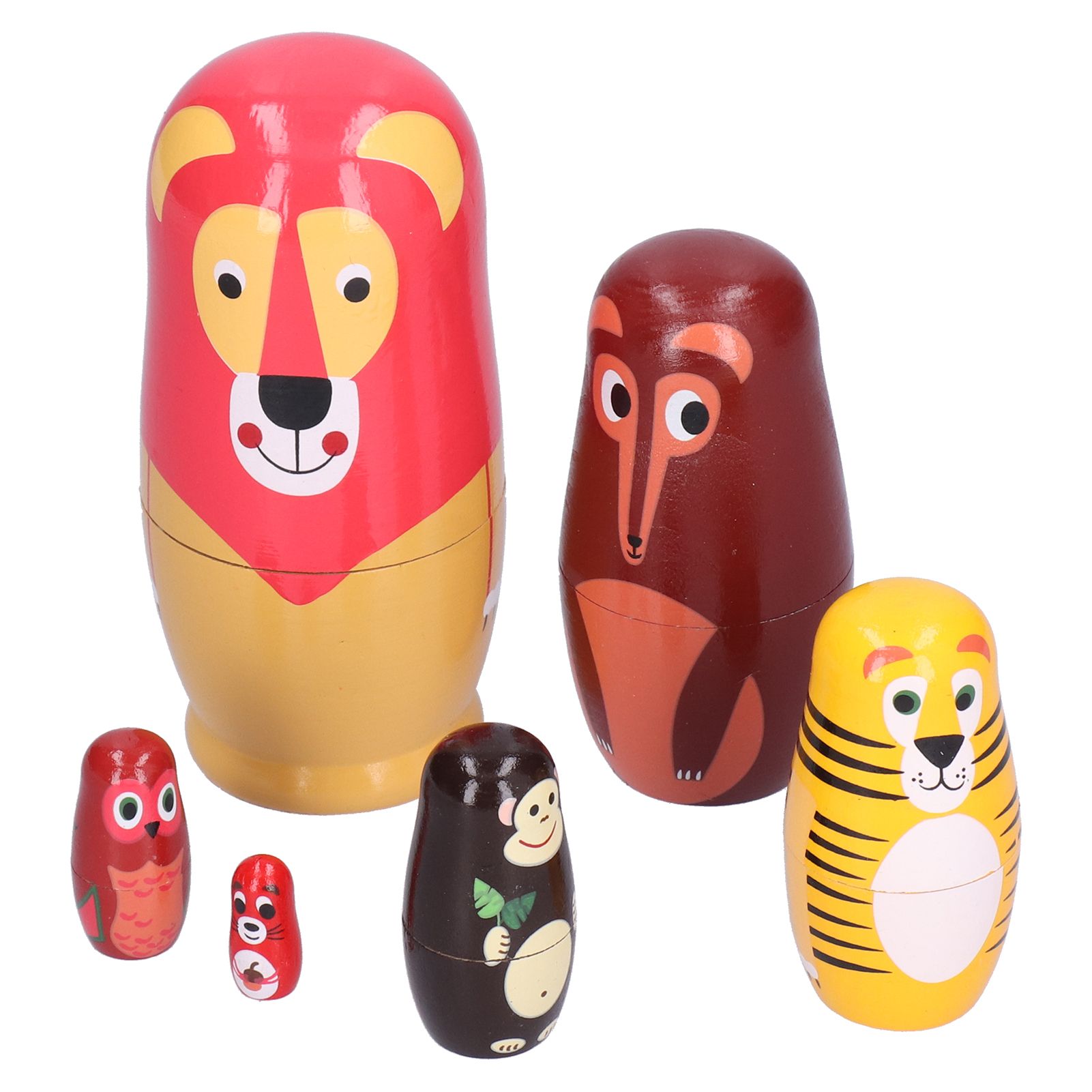 6Pcs Russian Nesting Dolls Kit Wooden Cartoon Animal Pattern Ornament view 6