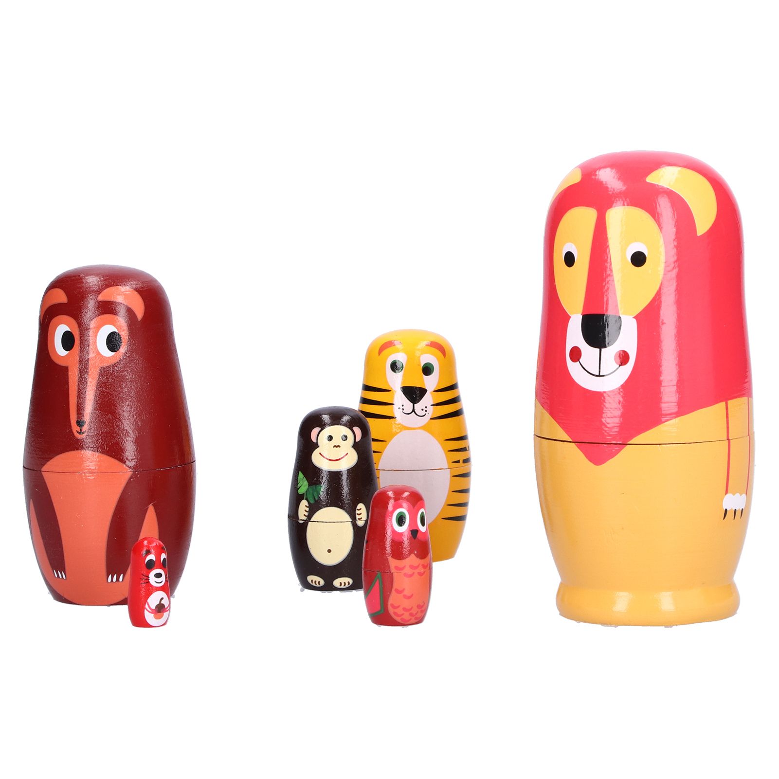 6Pcs Russian Nesting Dolls Kit Wooden Cartoon Animal Pattern Ornament view 7