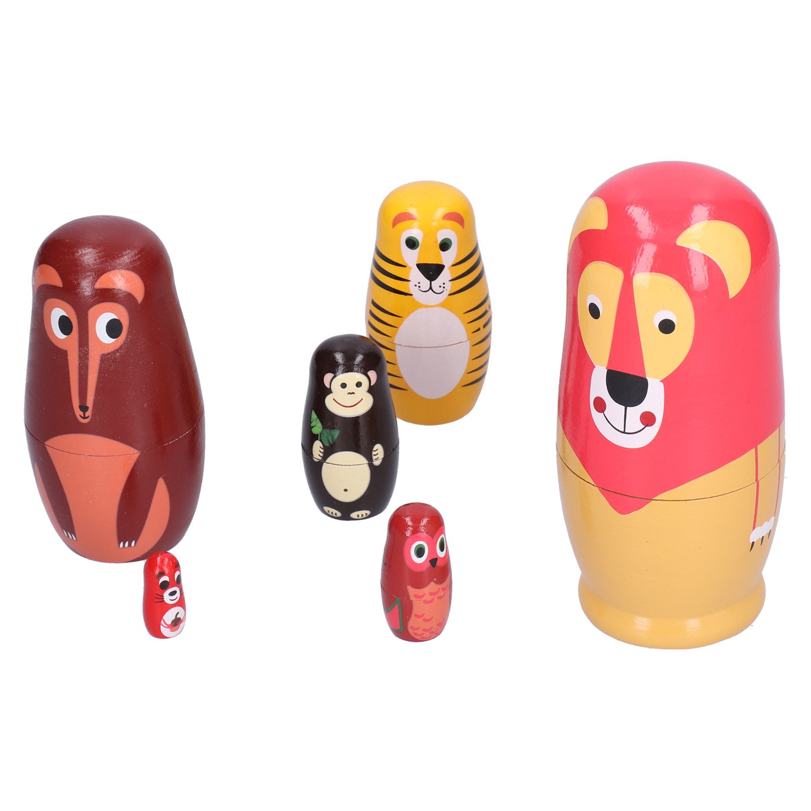 6Pcs Russian Nesting Dolls Kit Wooden Cartoon Animal Pattern Ornament view 8