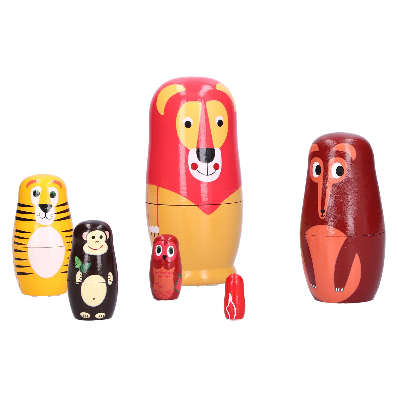 6Pcs Russian Nesting Dolls Kit Wooden Cartoon Animal Pattern Ornament view 9